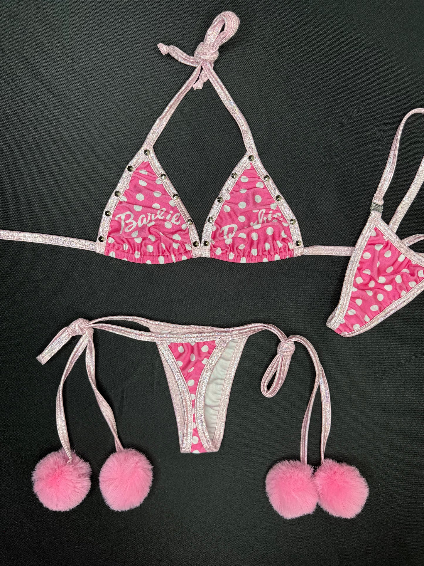 Barbie Baby Pink/Metallic Pink Spandex/Fur Two-Piece Bikini Lingerie Outfit