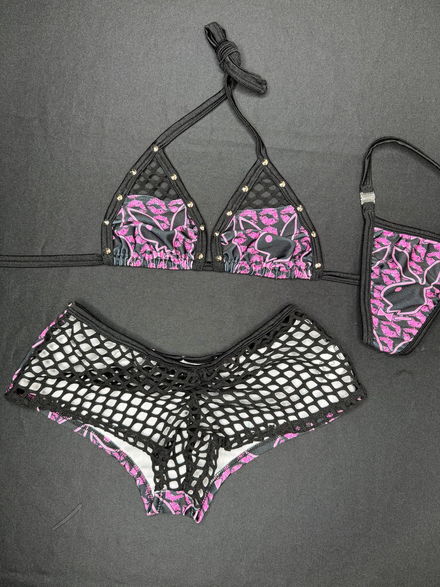 Purple/Black Spandex Bunny Two-Piece Shorts Lingerie Outfit