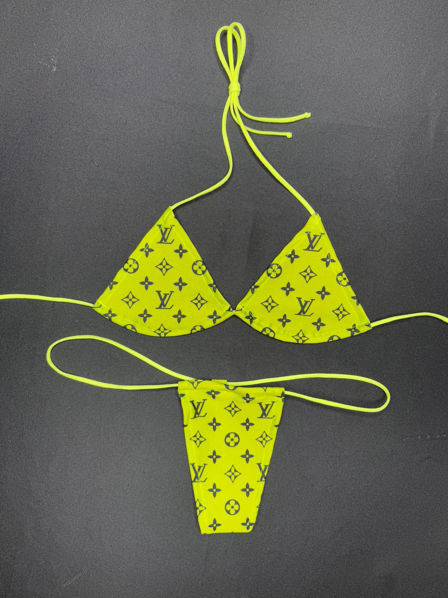 Neon Yellow Two-Piece Micro Bikini Lingerie Outfit