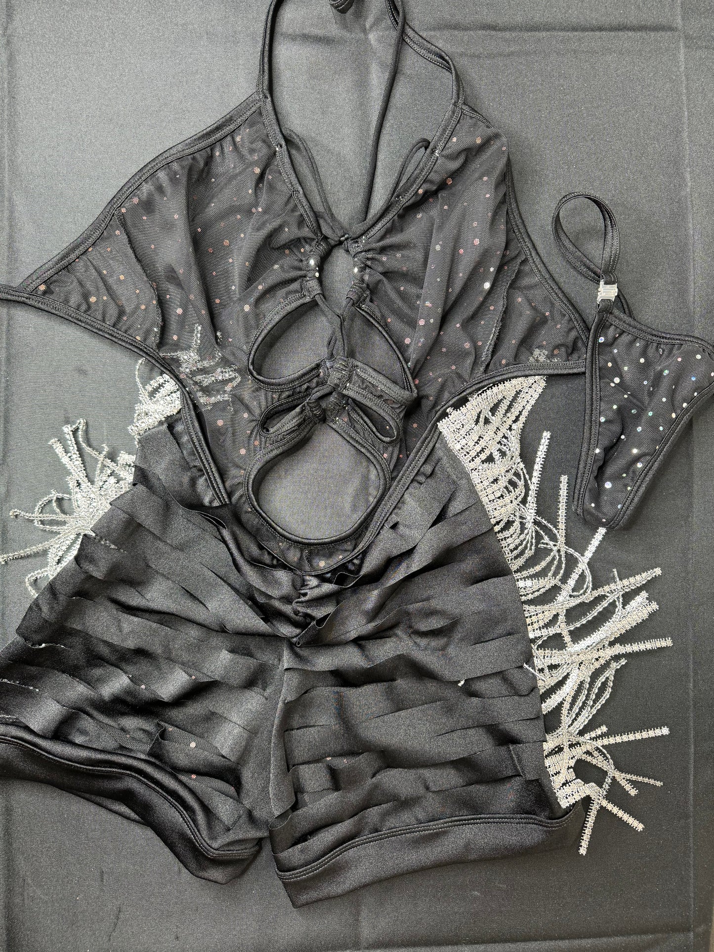 Black/Silver Sparkle Mesh One-Piece Stripper Outfit