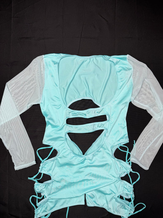 Baby Blue Spandex Romper Lingerie Outfit