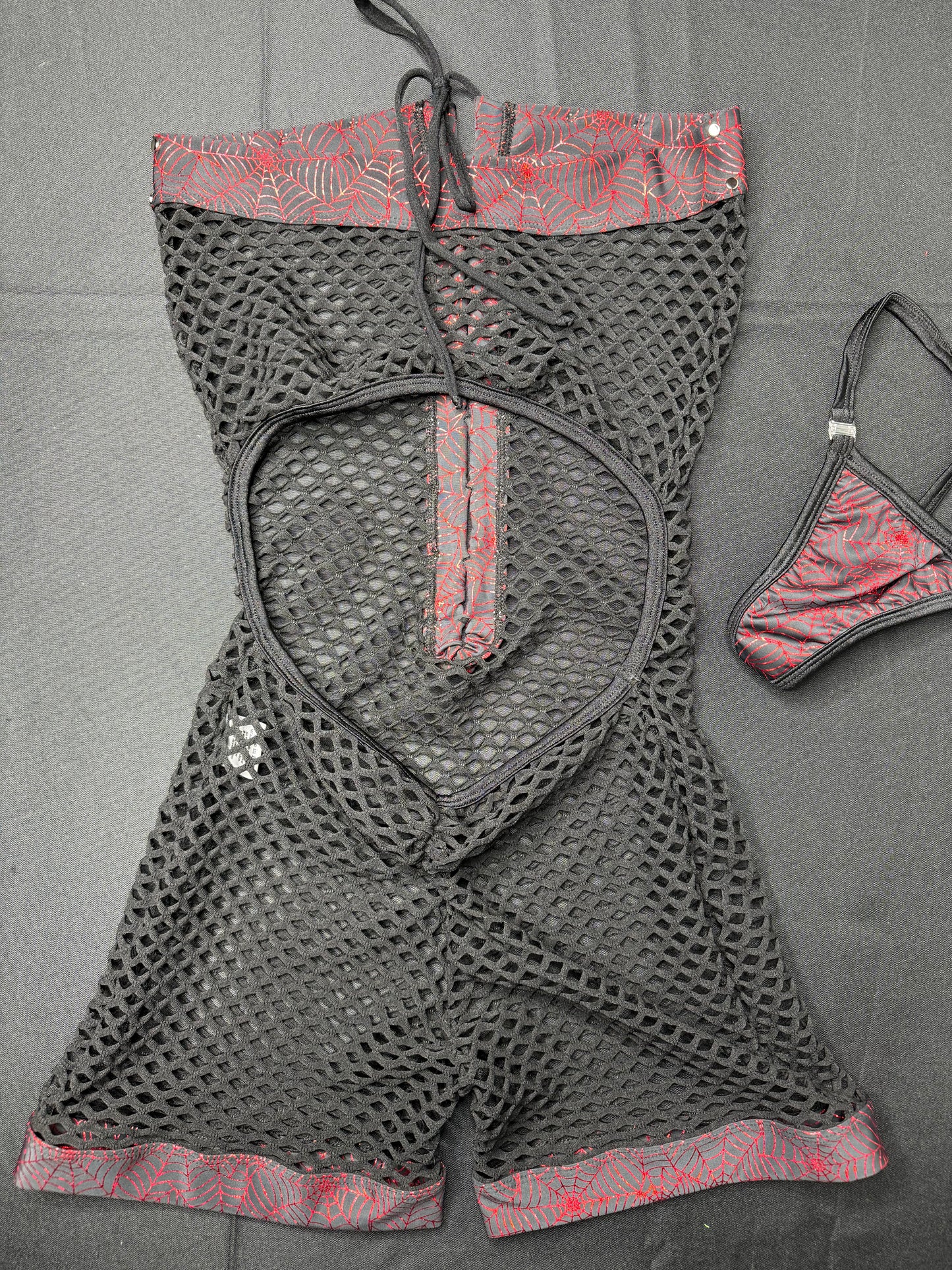 Red Web/Black Fishnet One-Piece Exotic Dancer Outfit