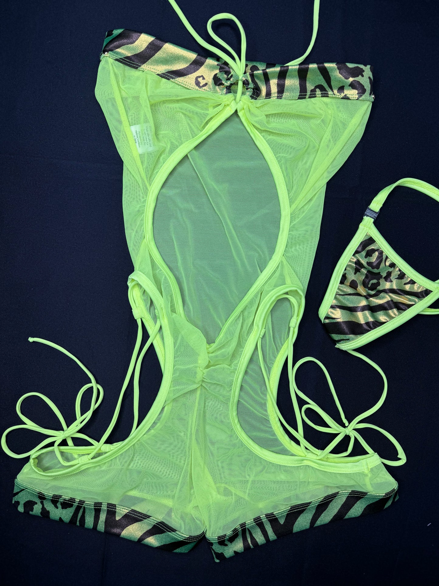 Neon Yellow/Neon Green One-Piece Mesh Exotic Dancer Outfit