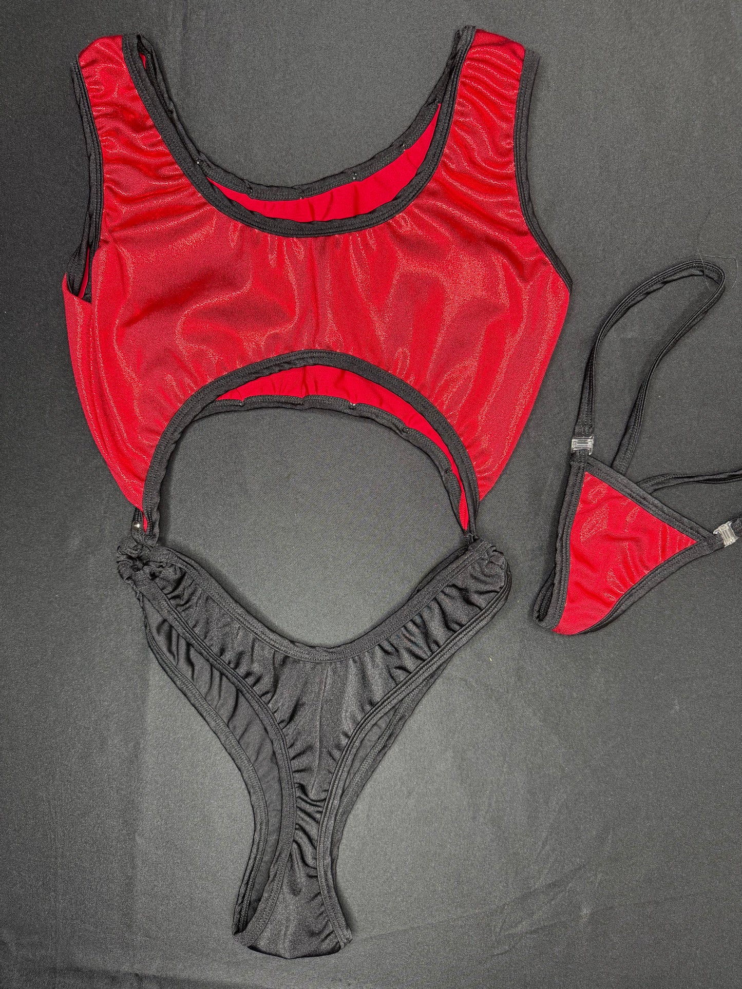 Red/Black Spandex One-Piece Lingerie Outfit