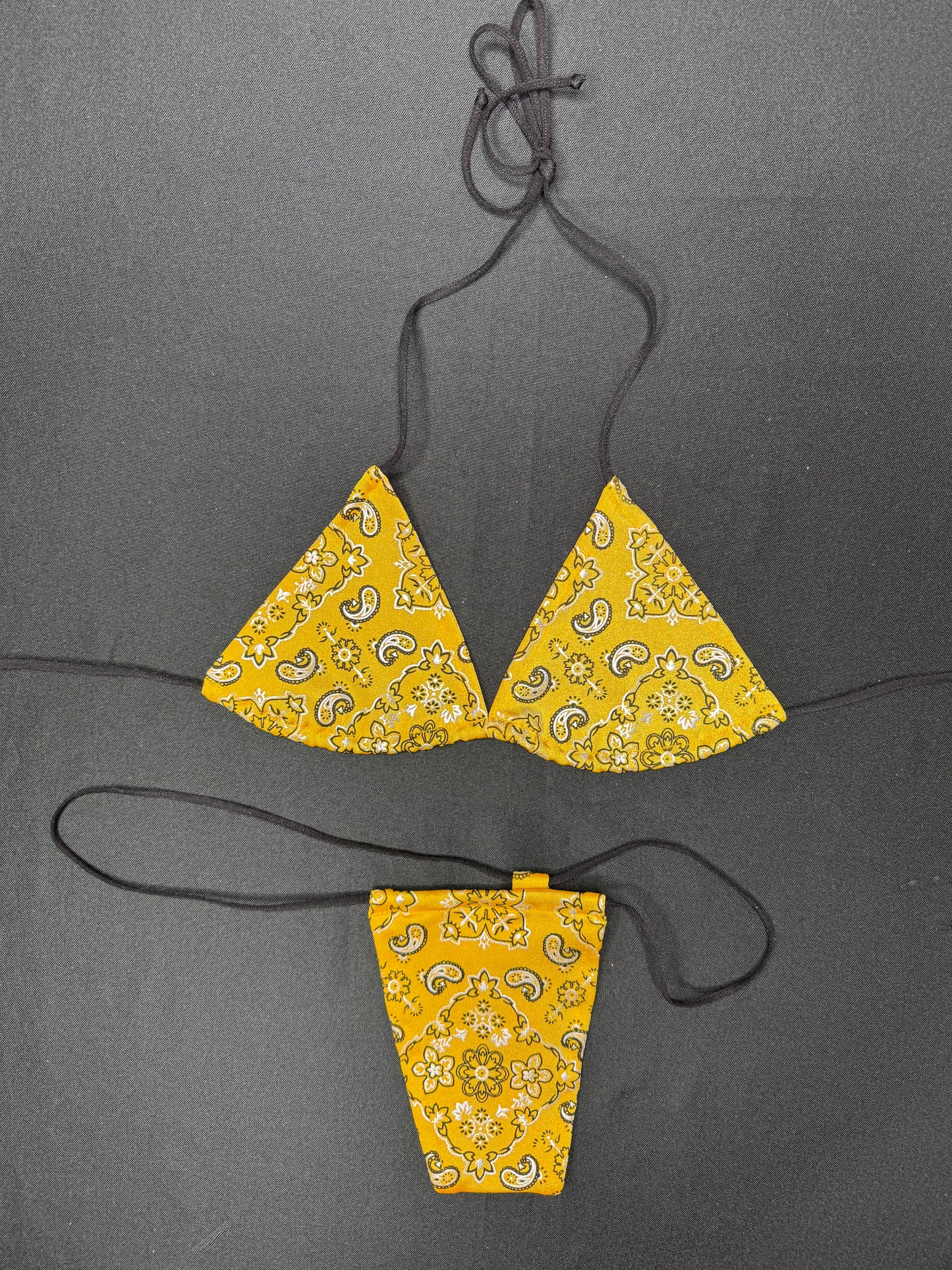 Yellow Bandana Print Two-Piece Micro Bikini Lingerie Outfit