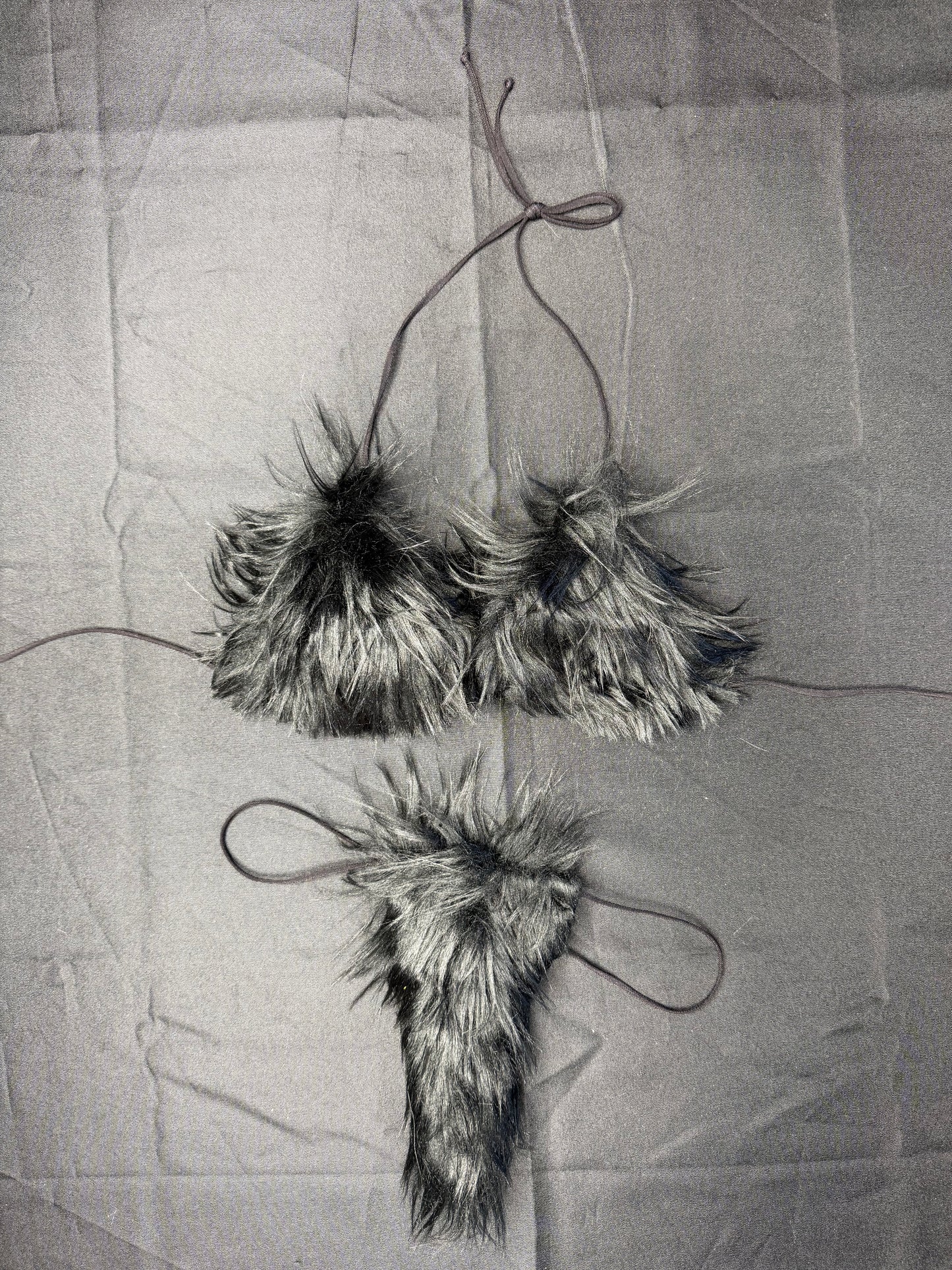 Black Fur Fur 4-Piece Bikini Top/Thong Wrist & Armlet Lingerie Outfit