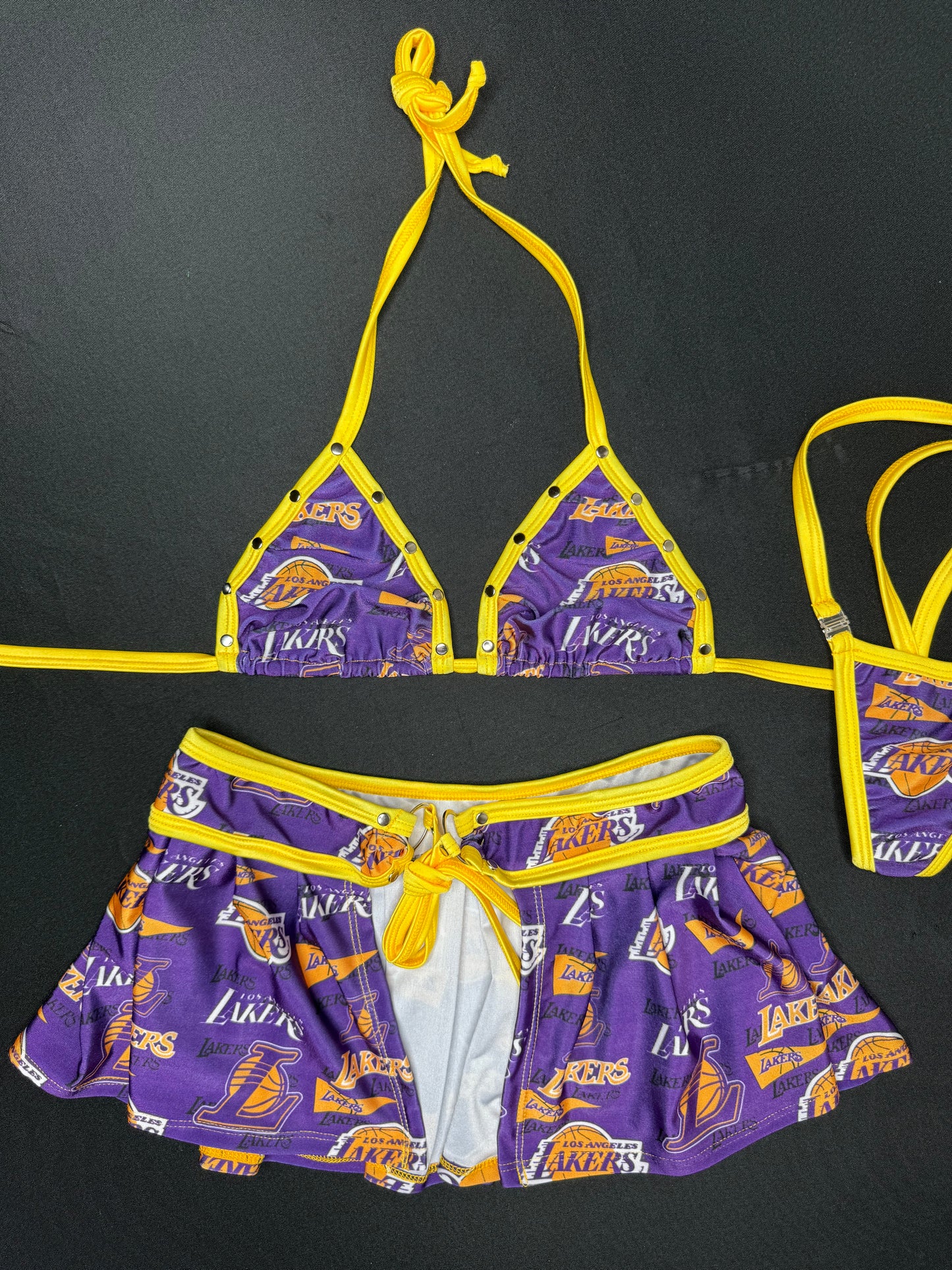 Purple/Yellow LA Lakers Two-Piece Skirt Lingerie Outfit