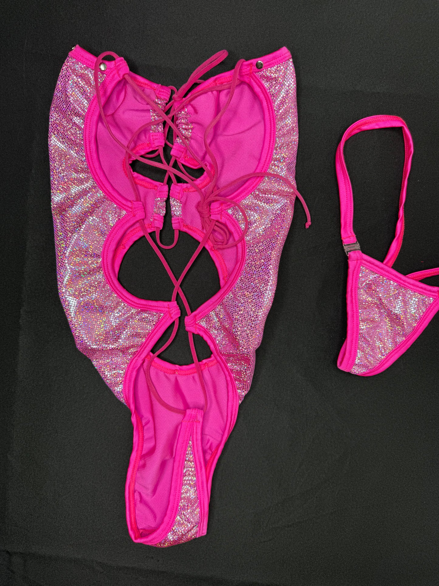 Hot Pink Micro Dot Spandex One-Piece Lingerie Outfit