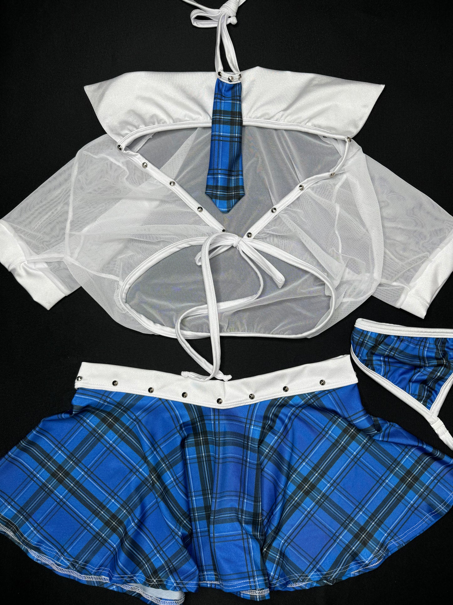 White/Blue Plaid School Girl Skirt Lingerie Outfit