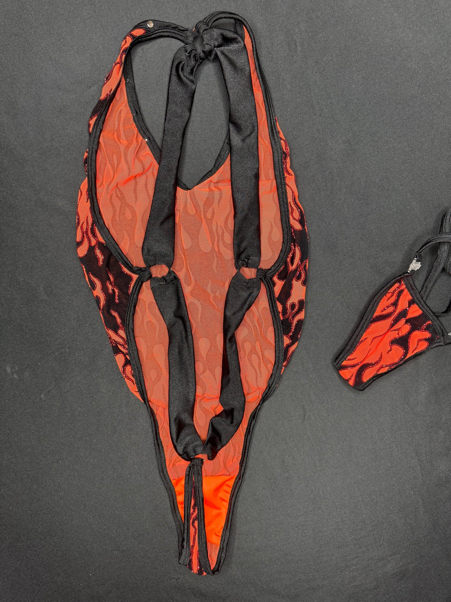 Orange Flame Mesh One-Piece Lingerie Outfit