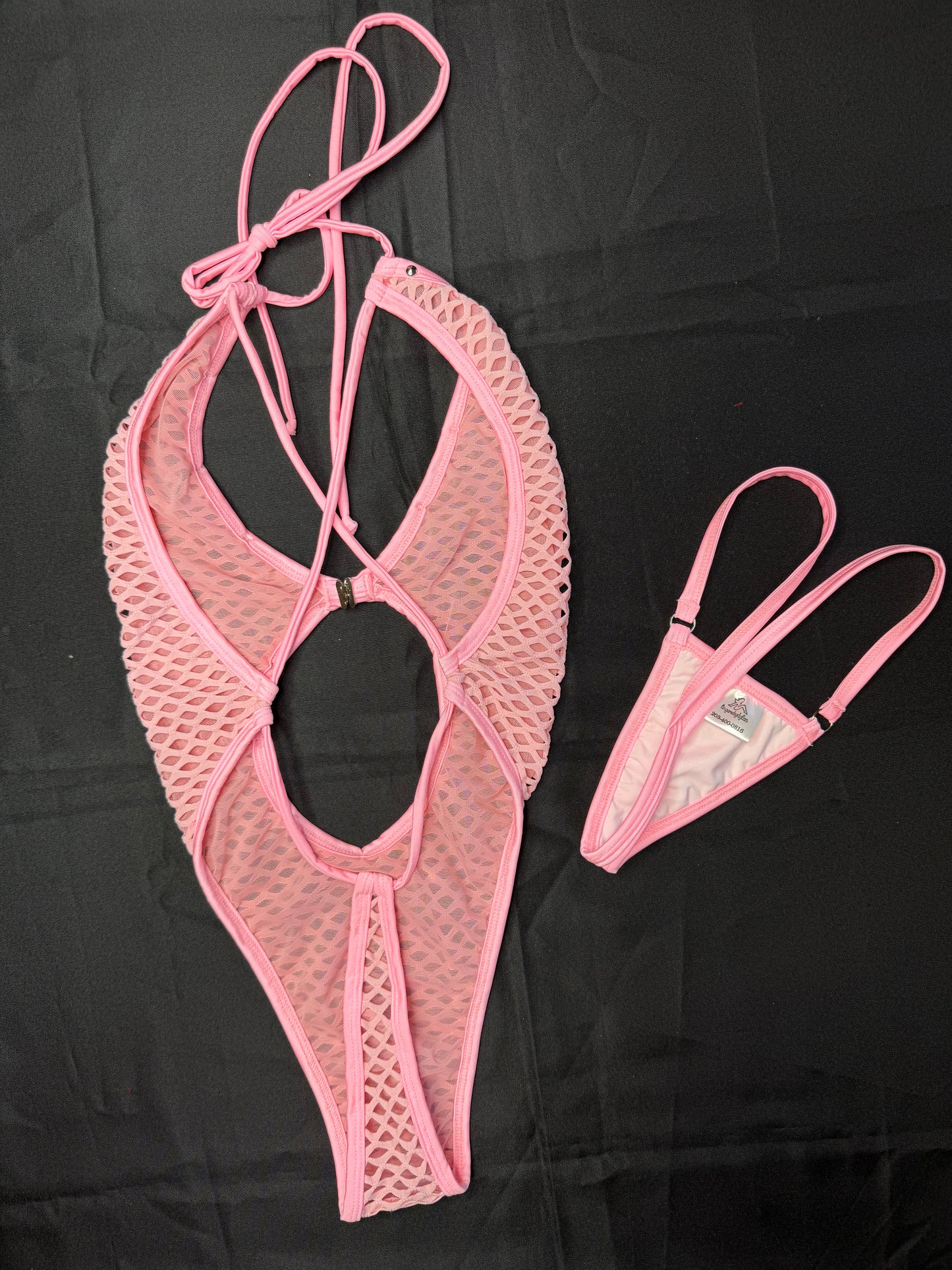 Baby Pink Fishnet Spandex One-Piece Lingerie Outfit