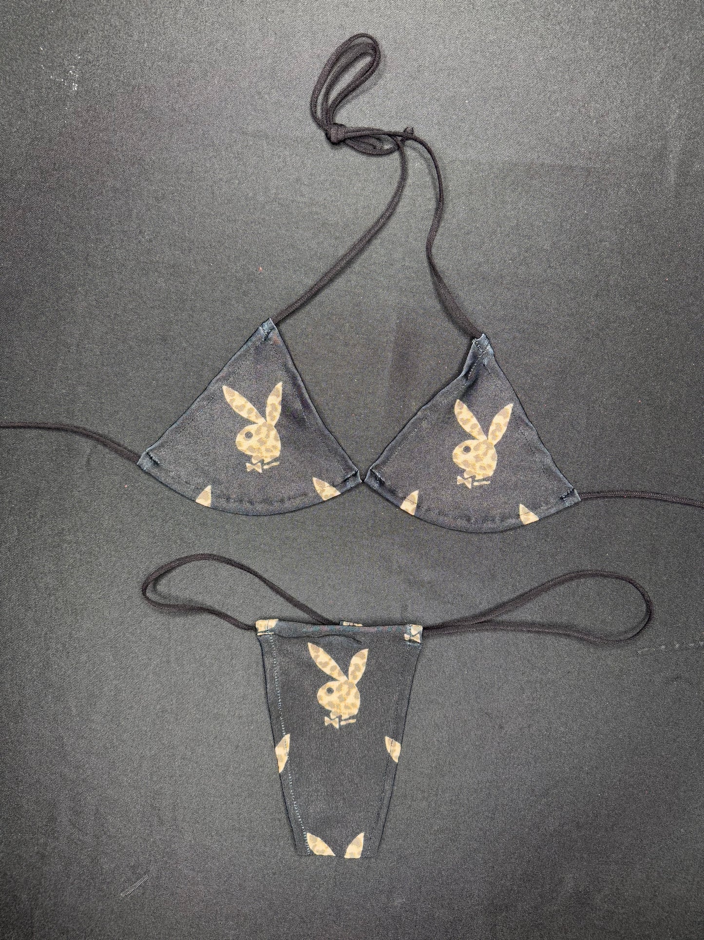 Black Bunny Two-Piece Micro Bikini Lingerie Outfit