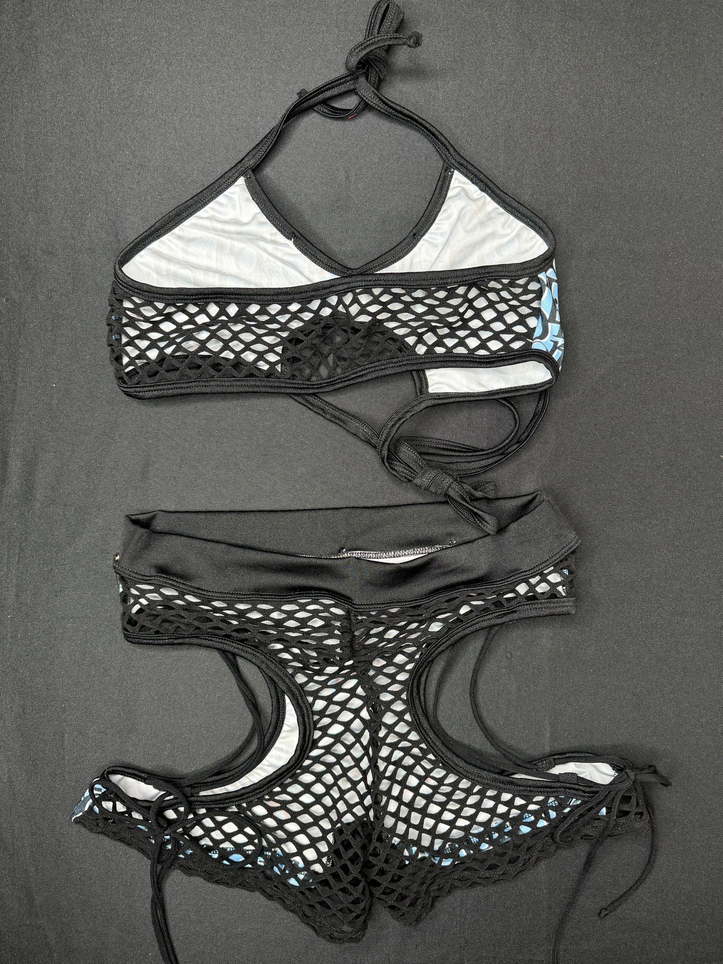 Baby Blue/Black Designer Sports Bra/Shorts Two-Piece Lingerie Outfit