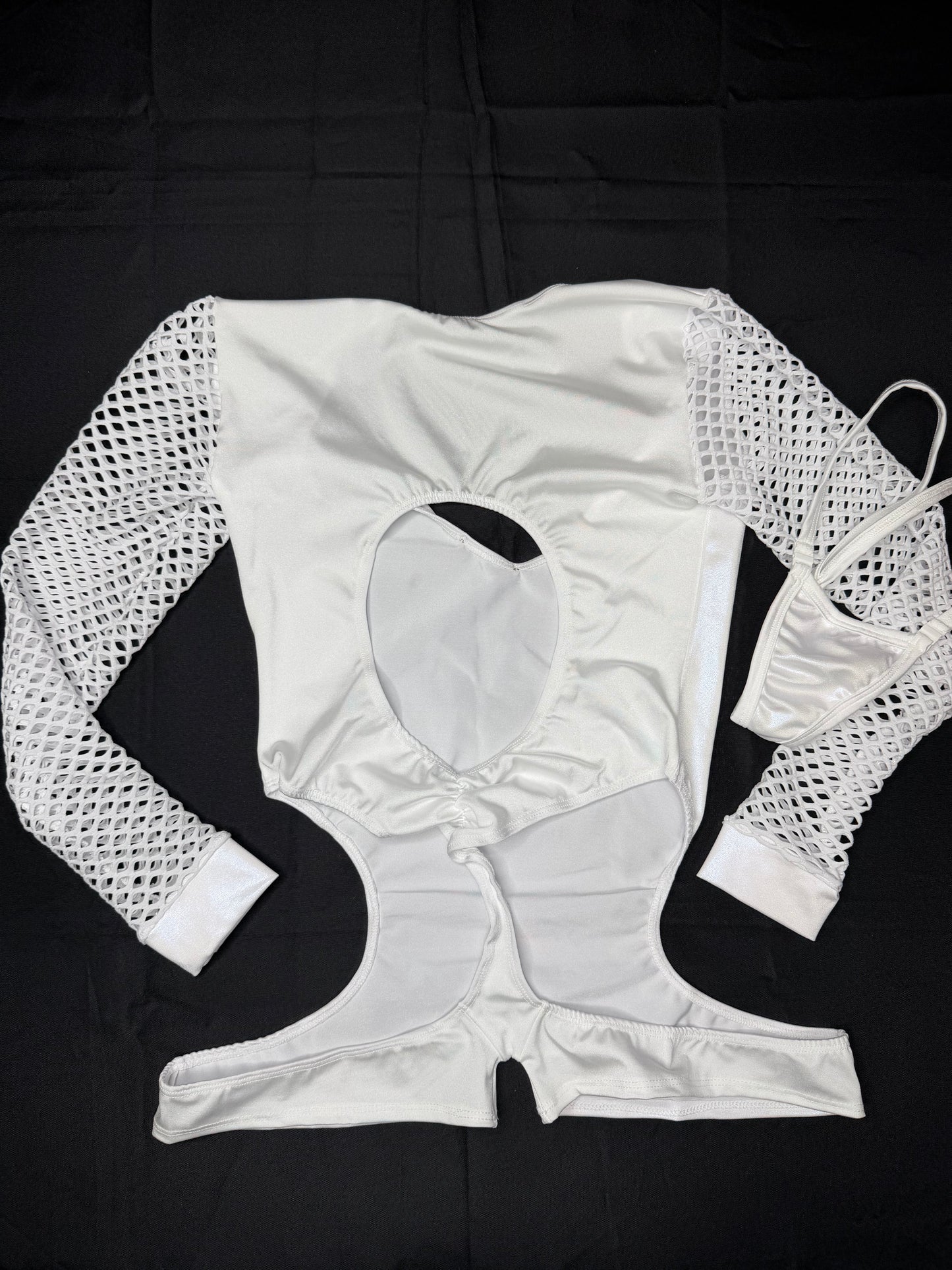 Metallic White/White Spandex Romper Lingerie Outfit