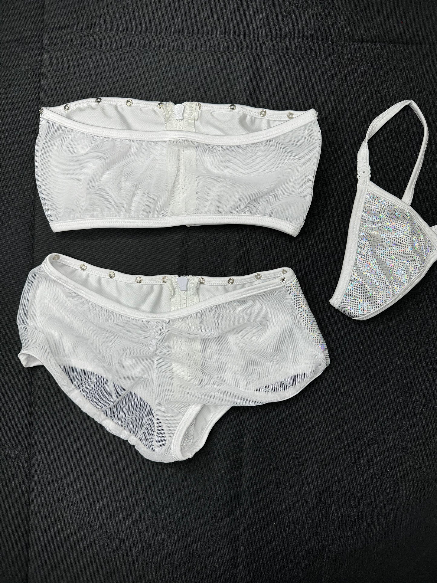 Metallic Silver/White Mesh Two-Piece Exotic Dancer Outfit