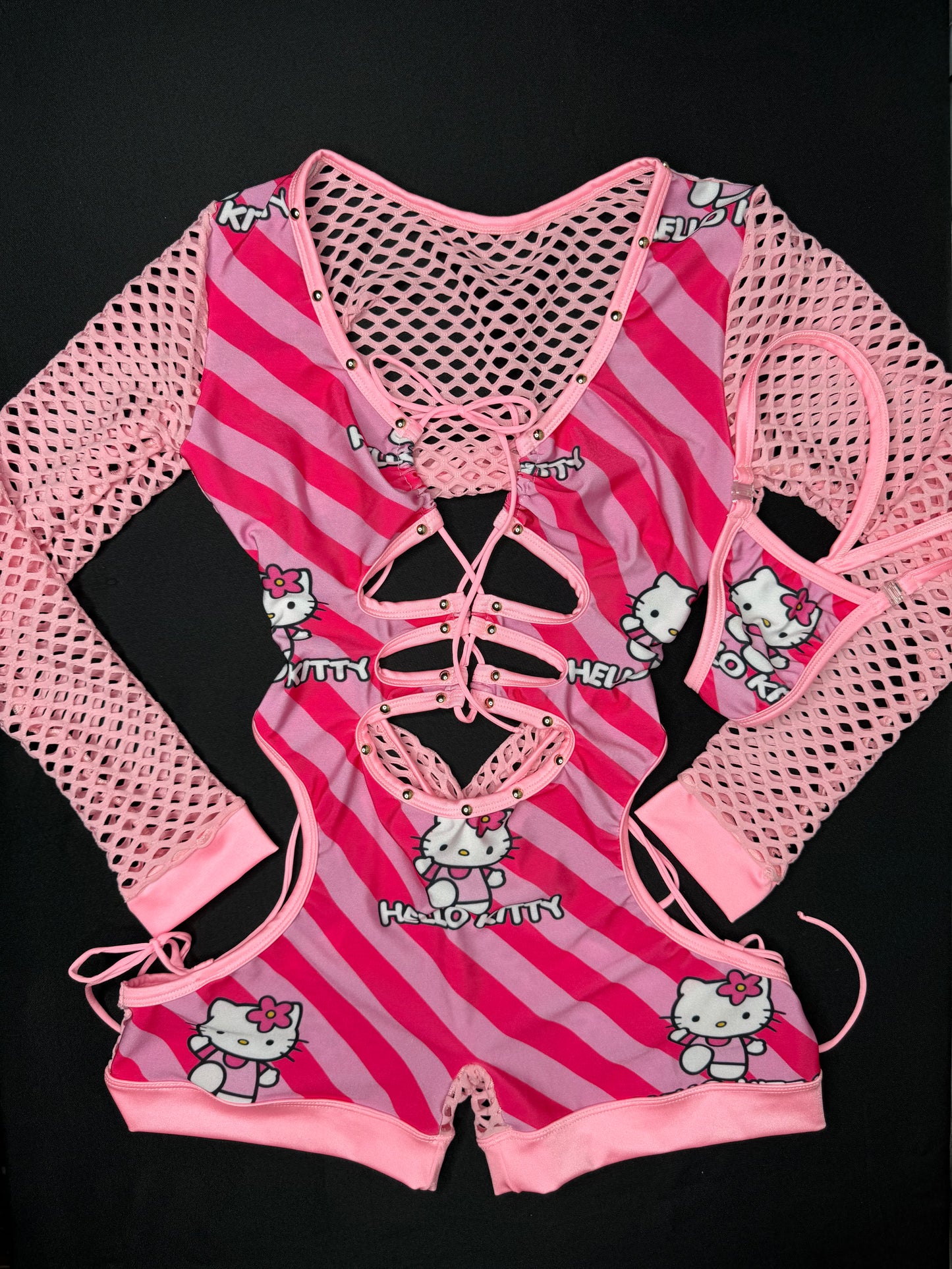 Pink/Baby Pink Kitty One-Piece Romper Lingerie Outfit
