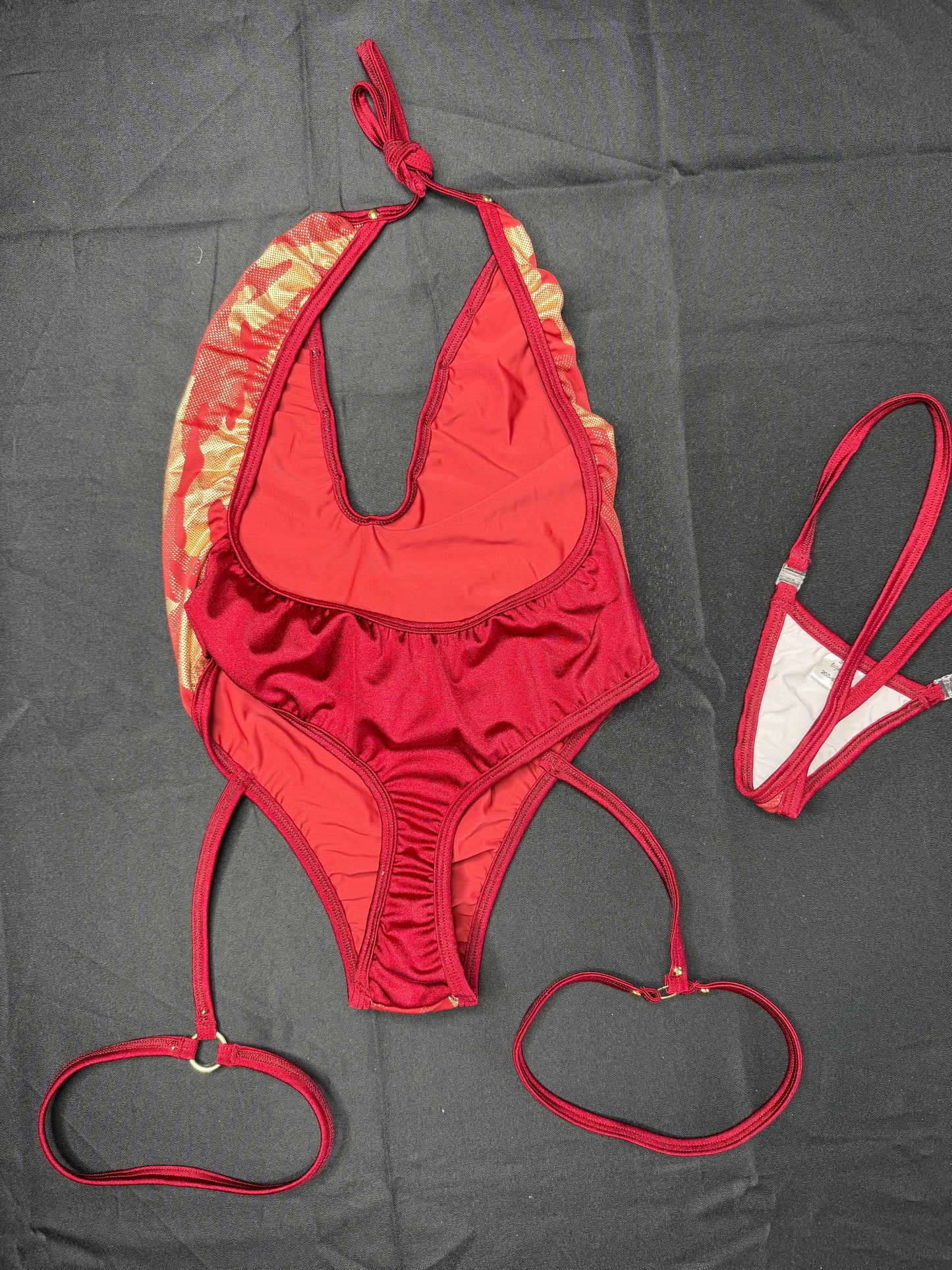 Red/Gold Spandex One-Piece Lingerie Outfit