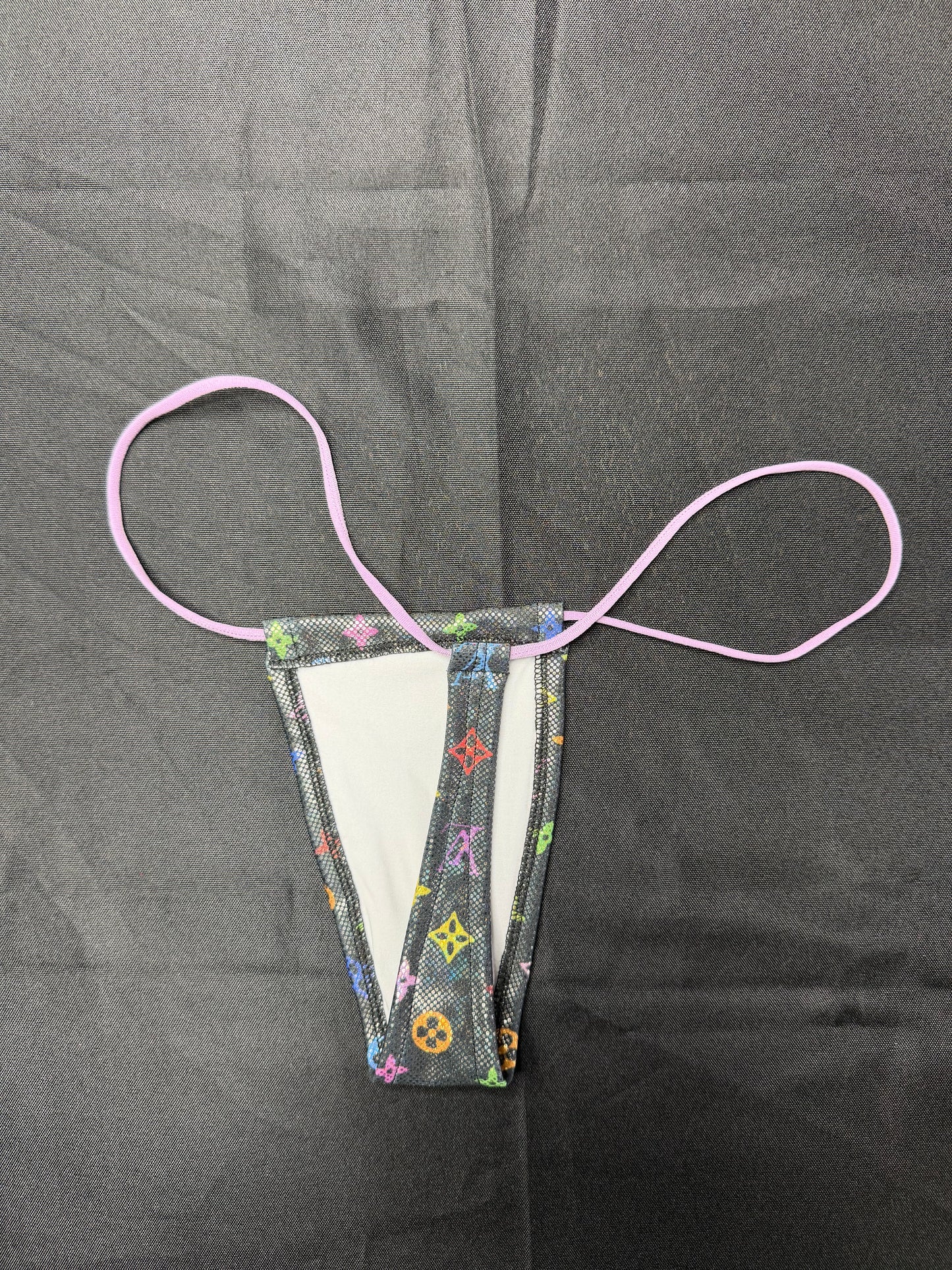 Black/Lavender Designer Spandex Two-Piece Micro Bikini Lingerie Outfit