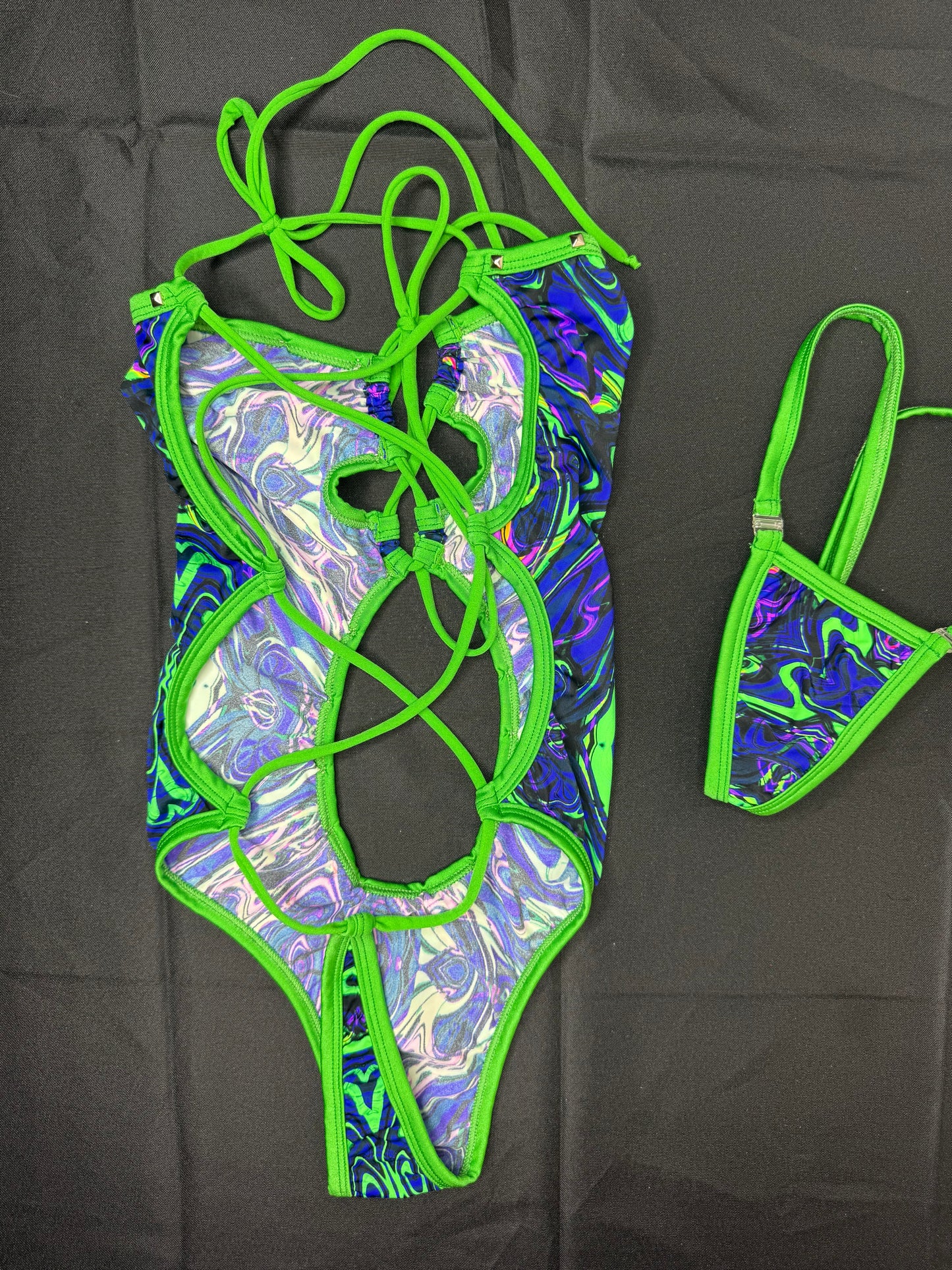 Tie-Dye Lime Green Spandex One-Piece Lingerie Outfit