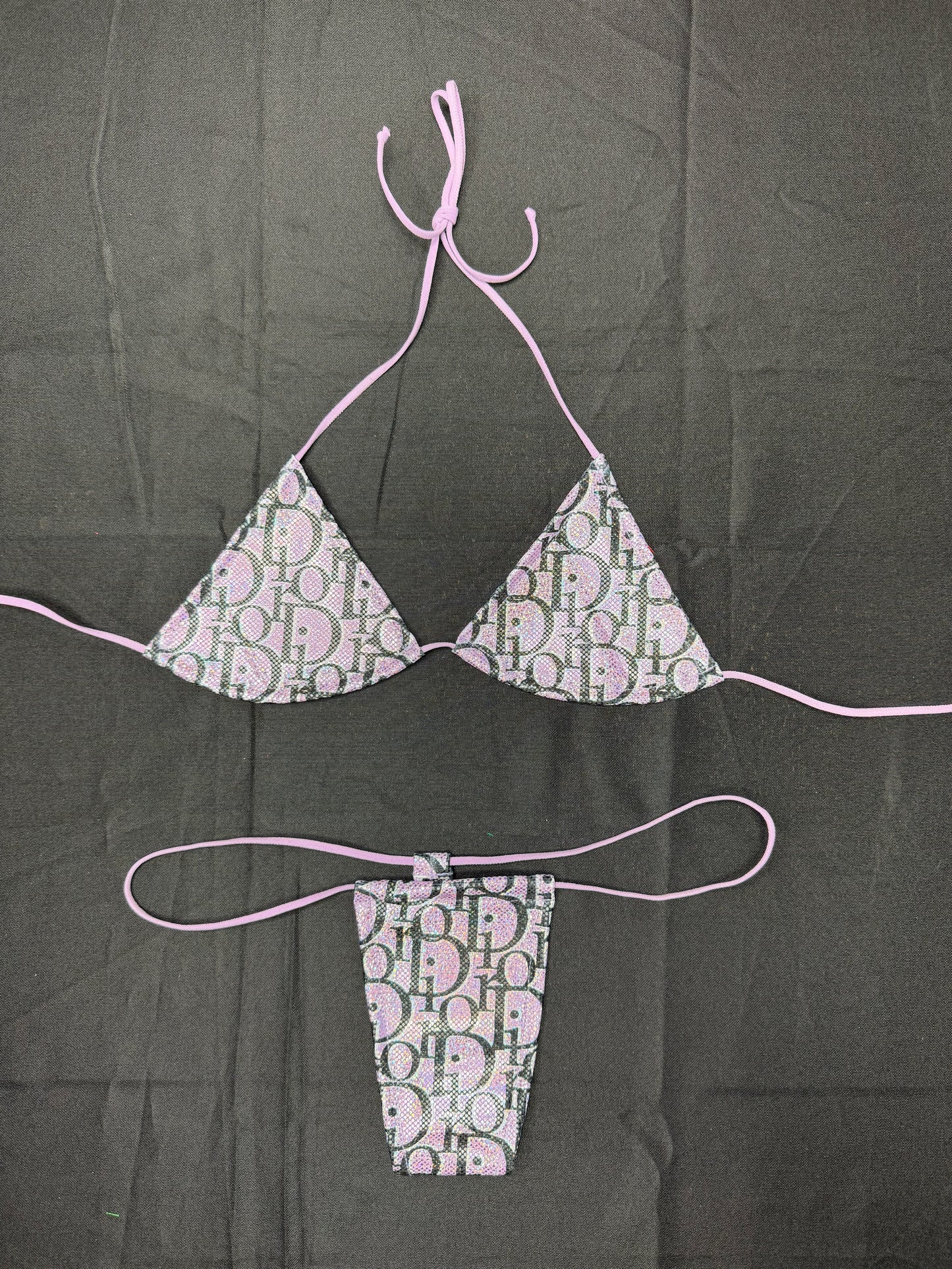 Designer Lavender Holographic Micro Bikini Lingerie Outfit