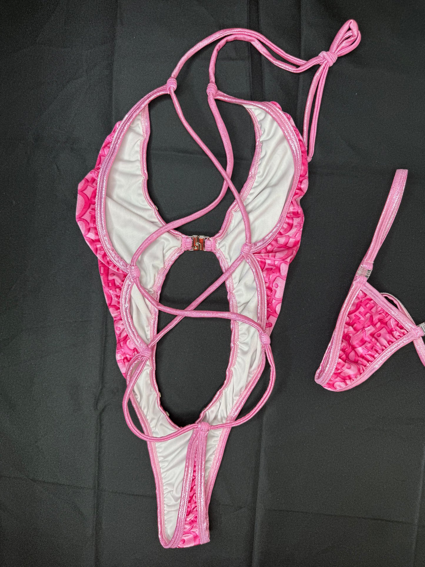Hot Pink VELVET One-Piece Lingerie Outfit