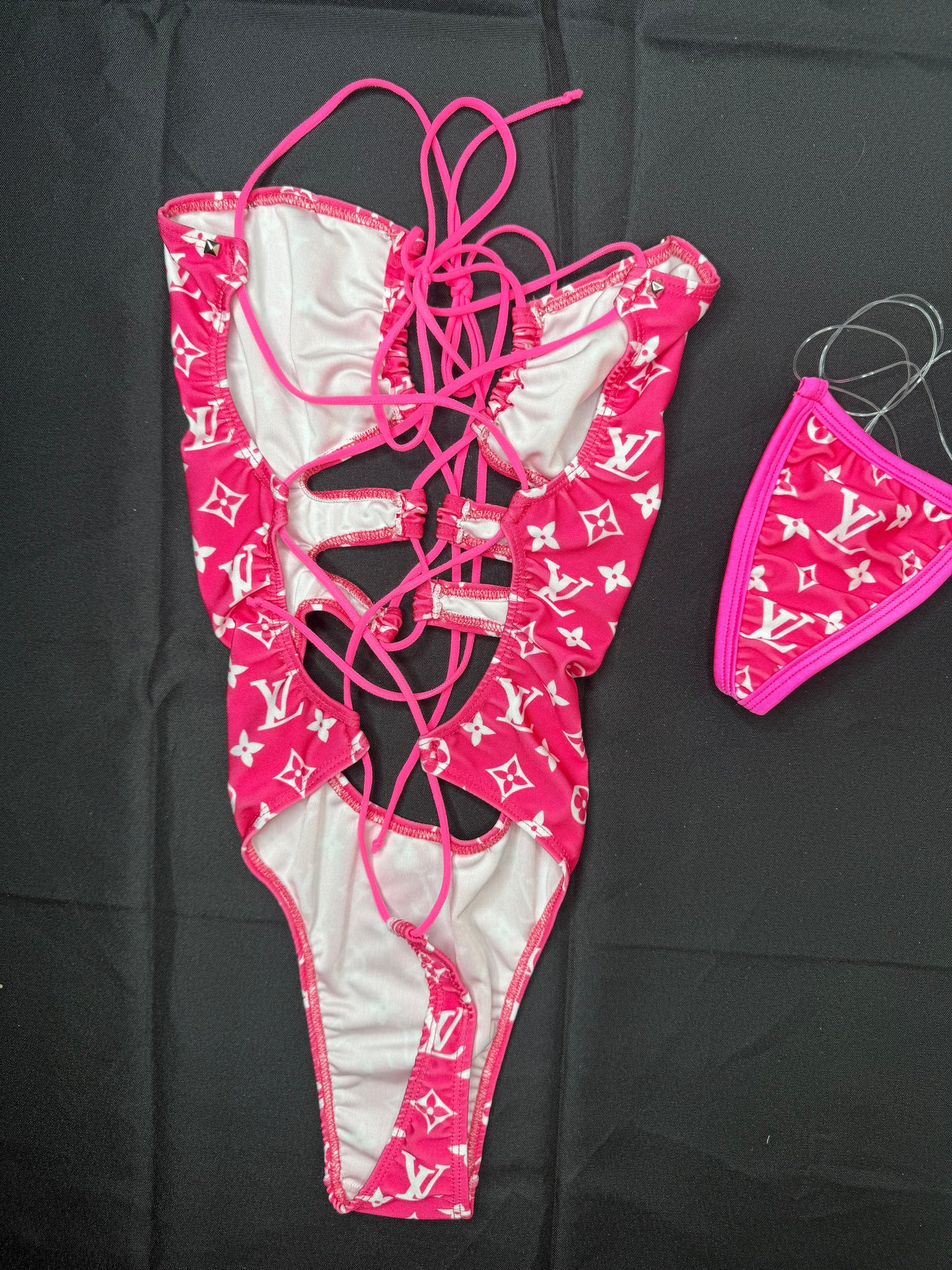 Hot Pink Designer Spandex One-Piece Lingerie Outfit