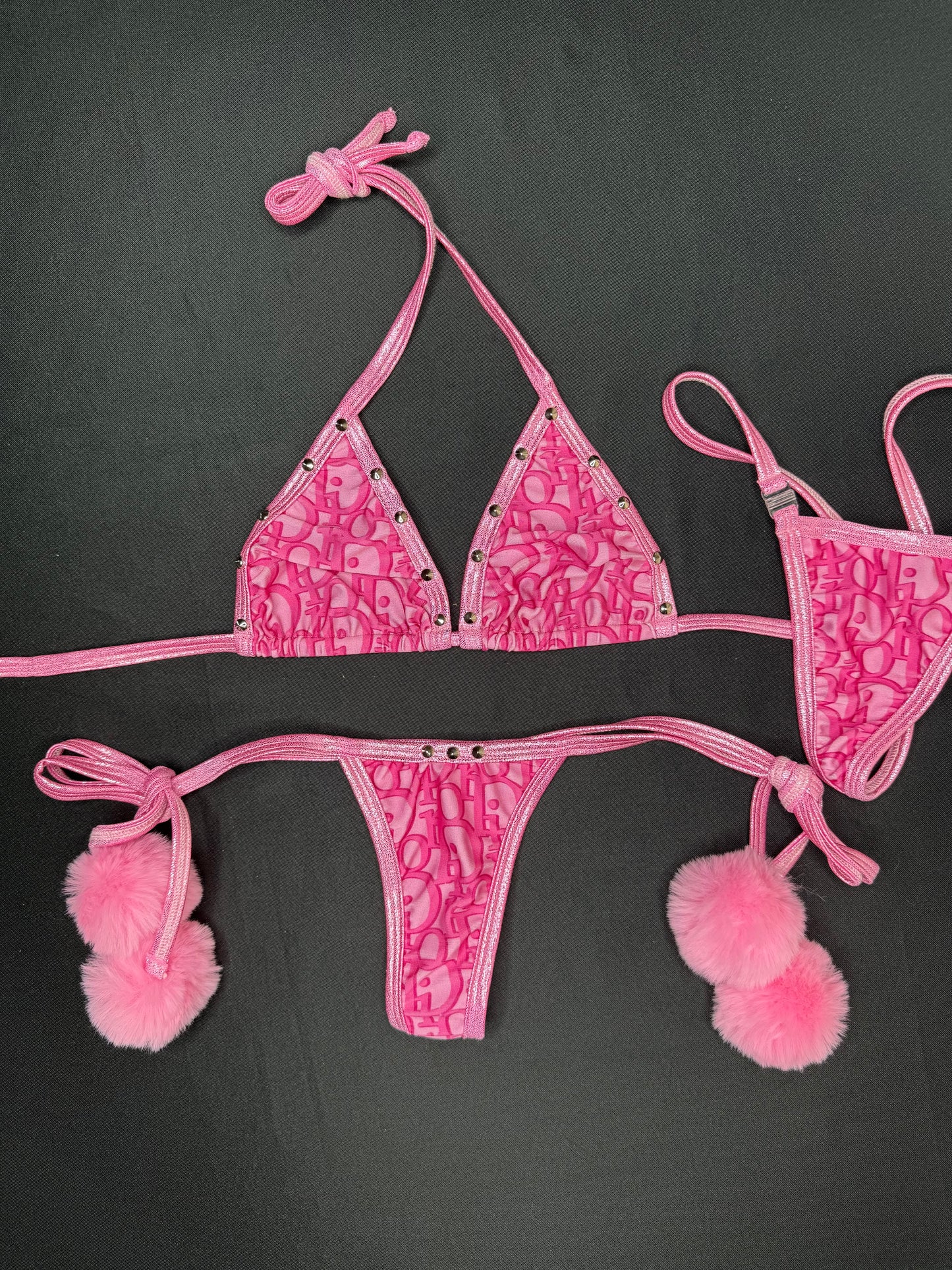 Hot Pink/Baby Pink Designer Spandex Two-Piece Bikini Lingerie Outfit