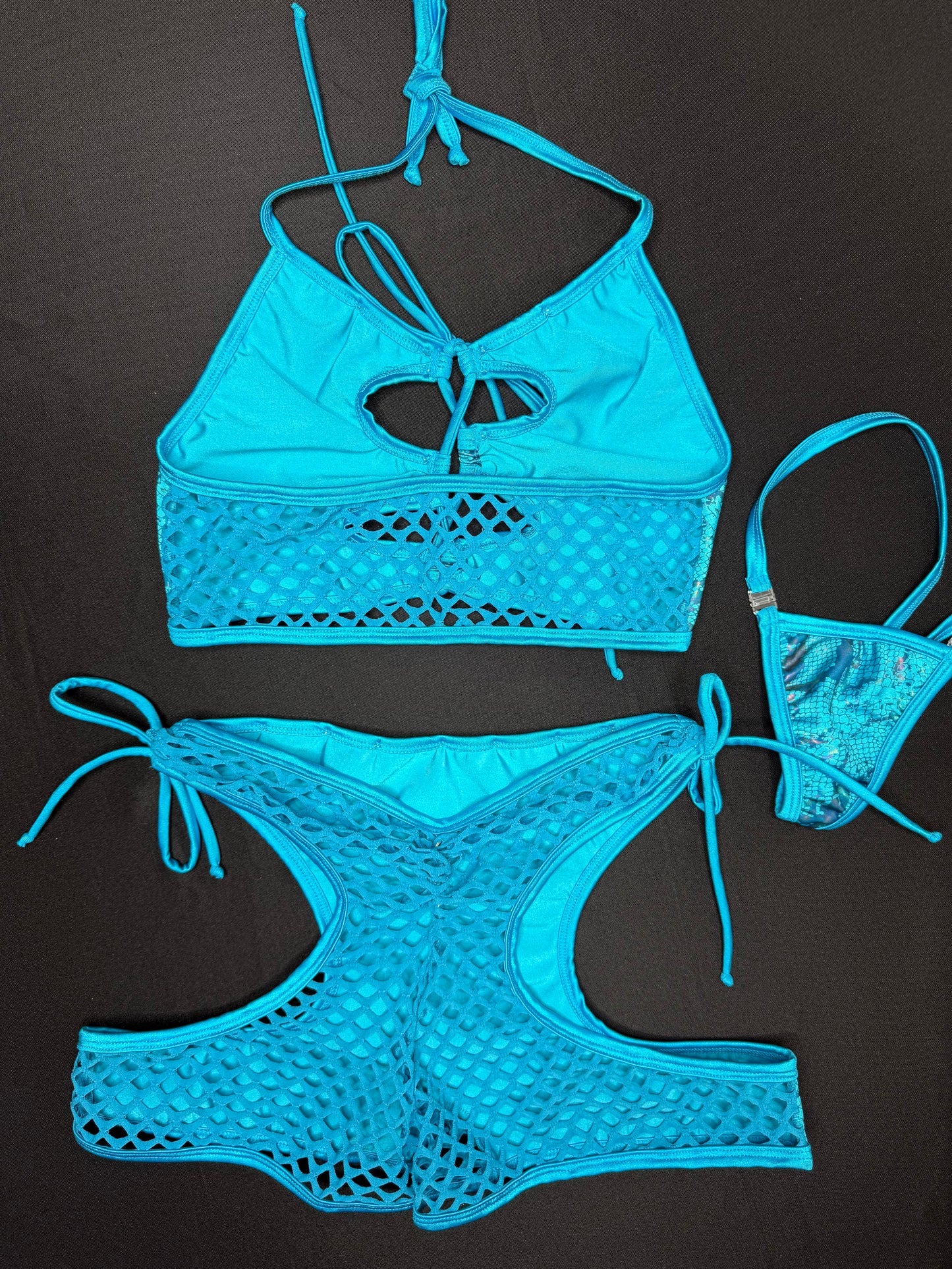 Turquoise Snake Skin Two-Piece Sports Bra/Shorts Lingerie Outfit