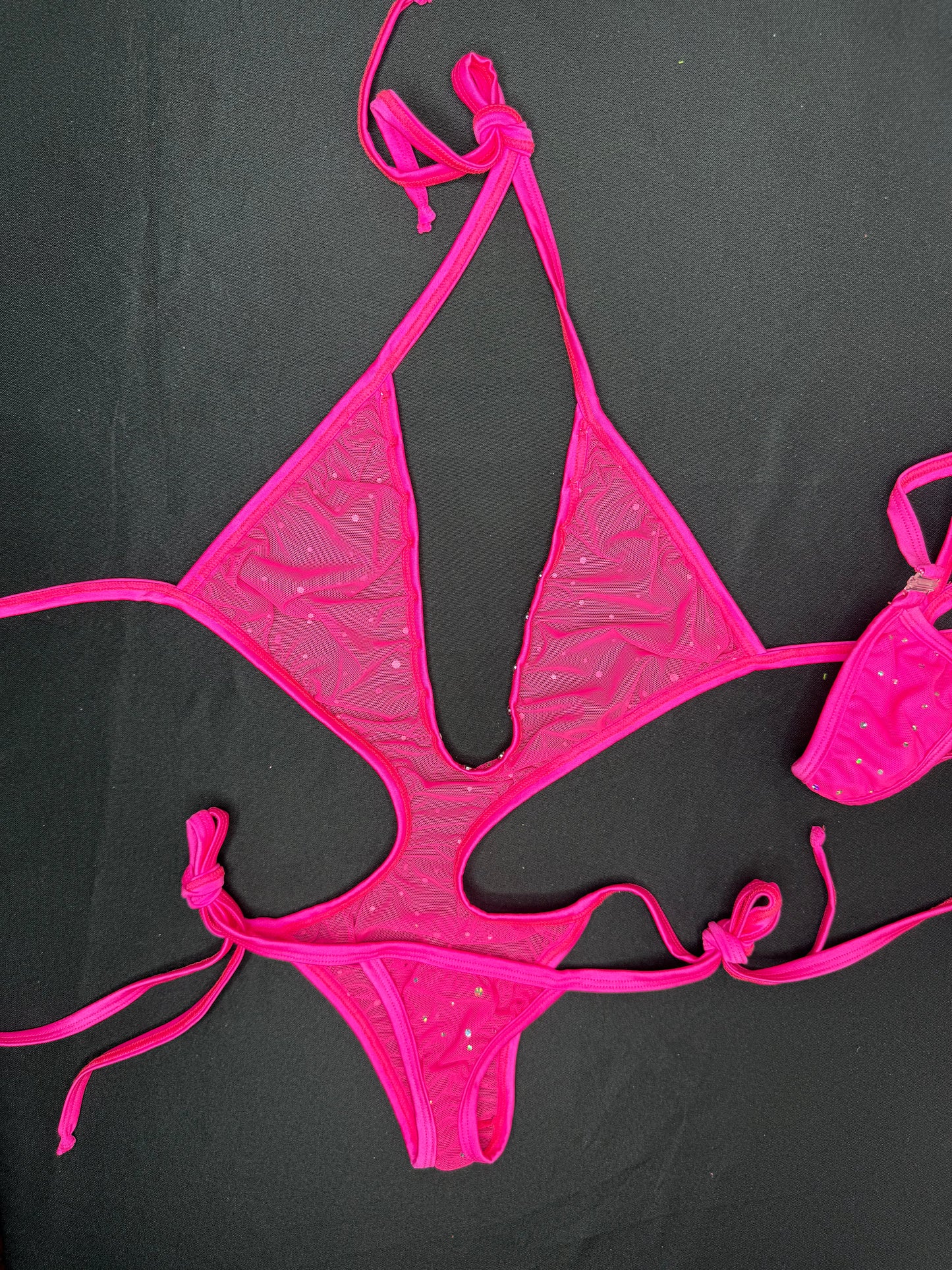 Hot Pink Mesh One-Piece Lingerie Outfit