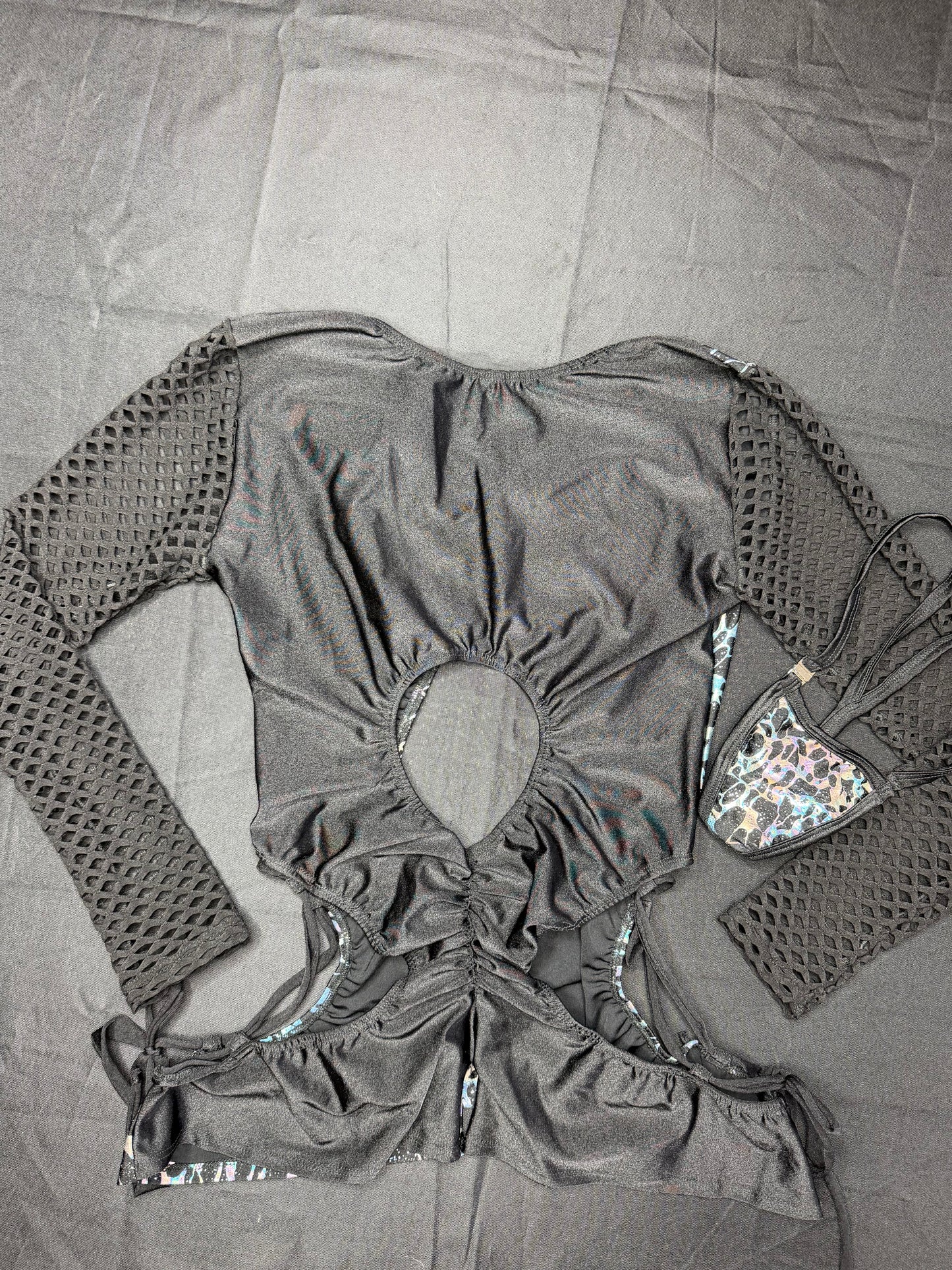 Black/Silver Spandex Romper Lingerie Outfit