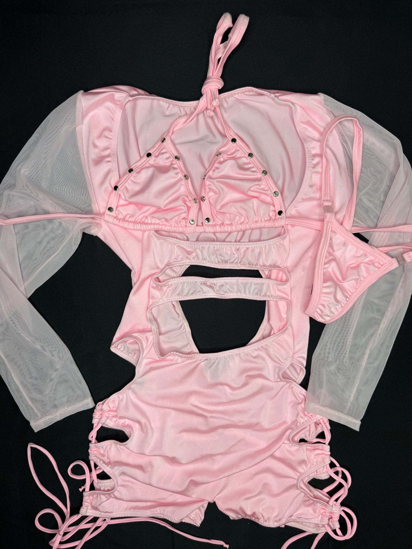 Baby Pink Mesh/Spandex One-Piece Lingerie Outfit