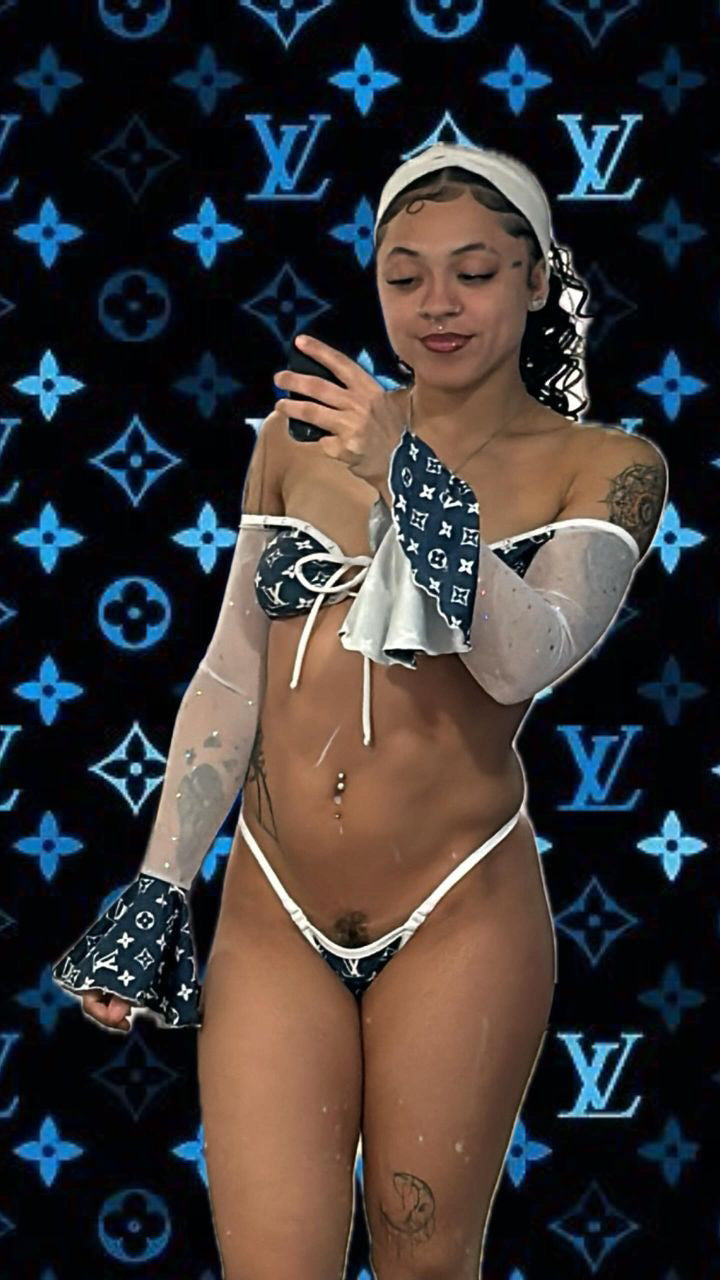 Denim Print/White Mesh Stripper Outfit