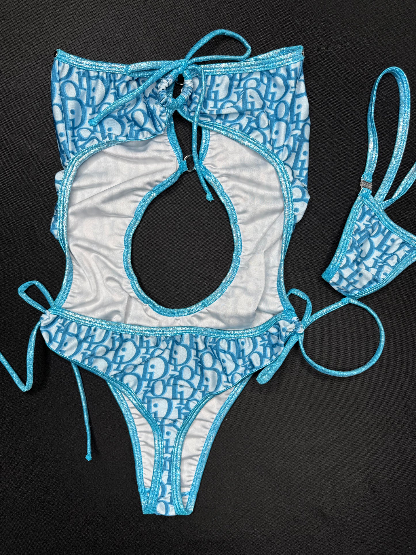 Designer Baby Blue/Metallic Baby Blue Spandex One-Piece Lingerie Outfit