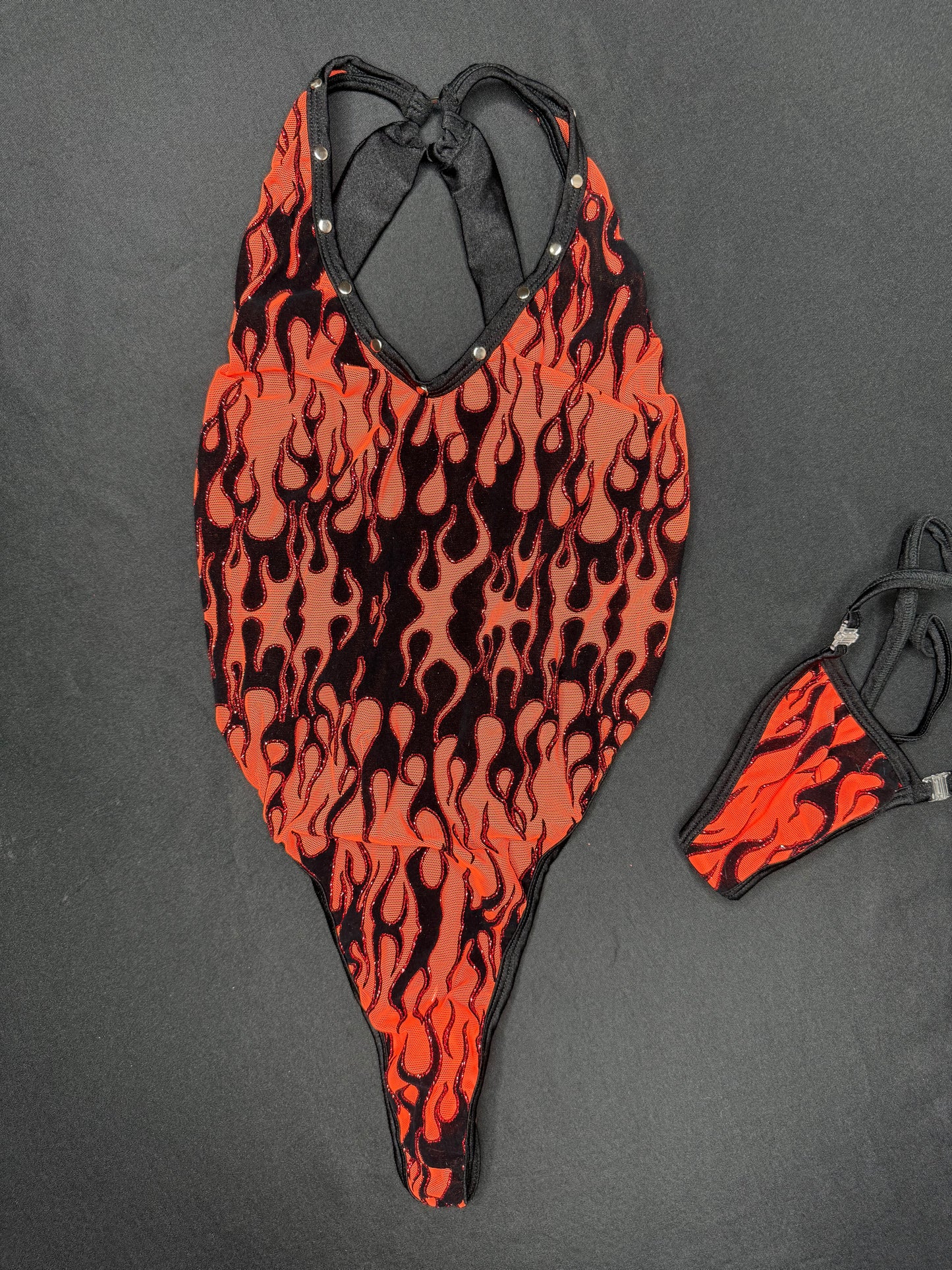 Orange Flame Mesh One-Piece Lingerie Outfit