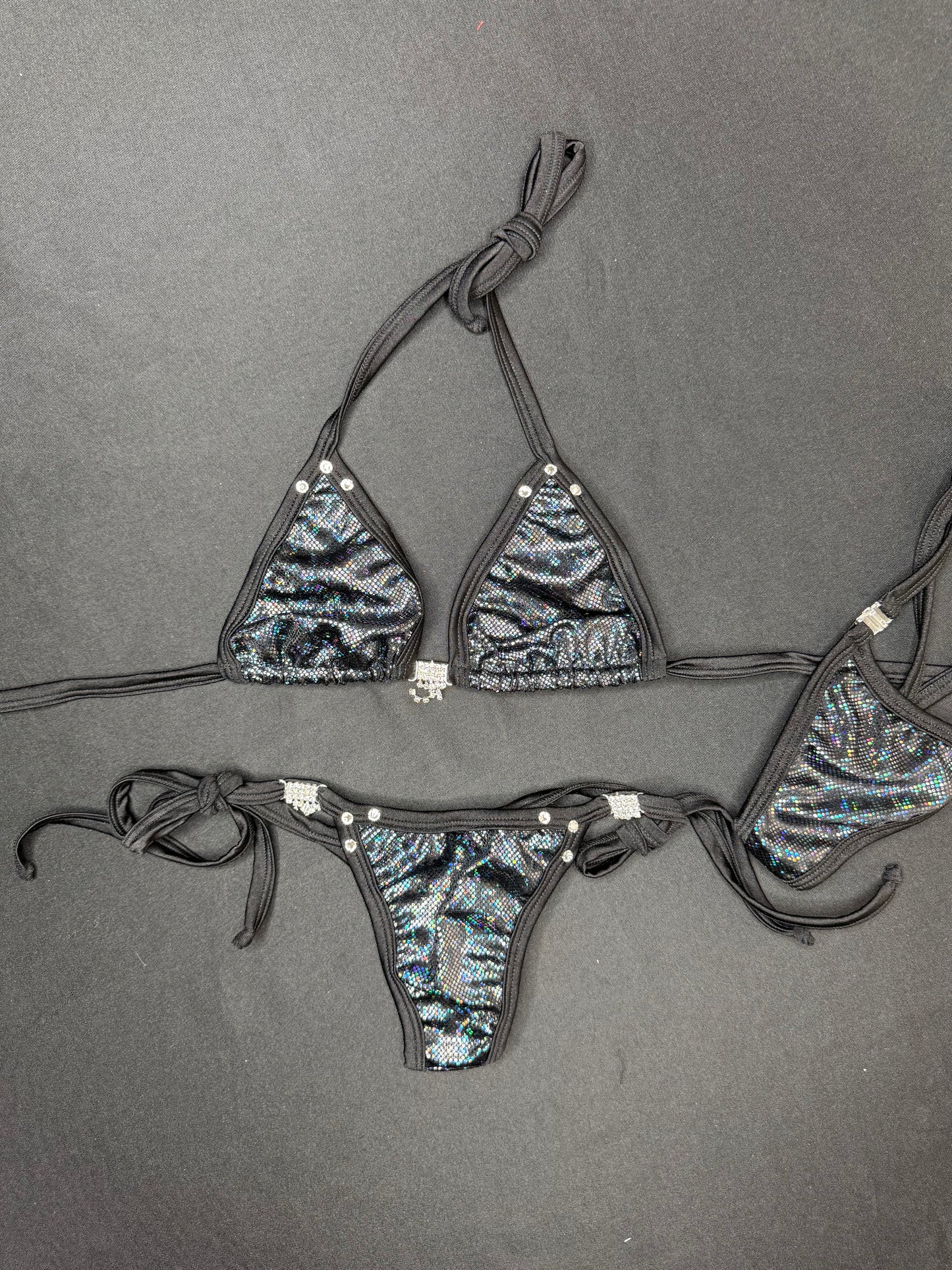 Metallic Black Two-Piece Side-Tie Bikini Lingerie Outfit