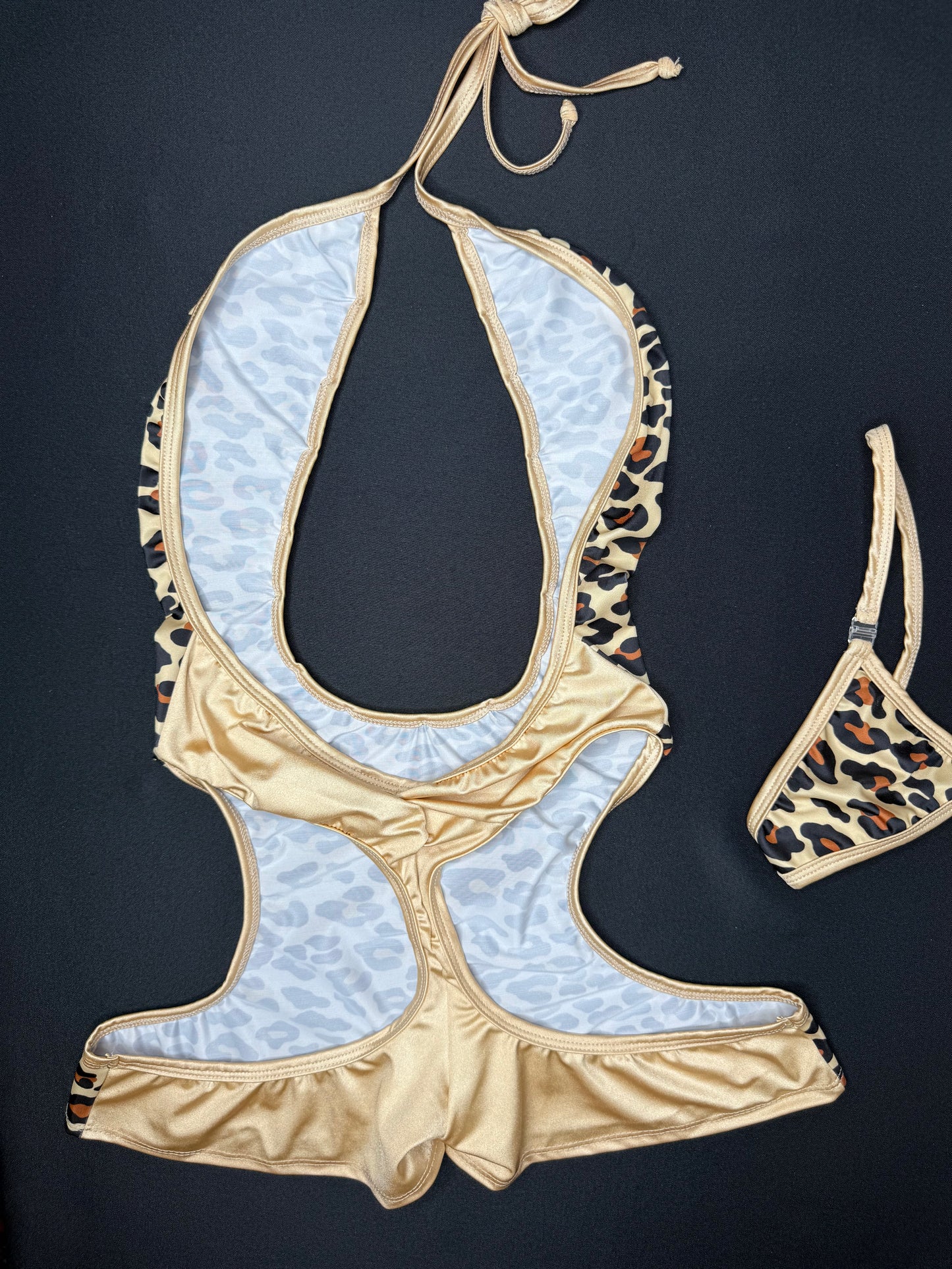 Tan Cheetah Animal Print One-Piece Lingerie Outfit