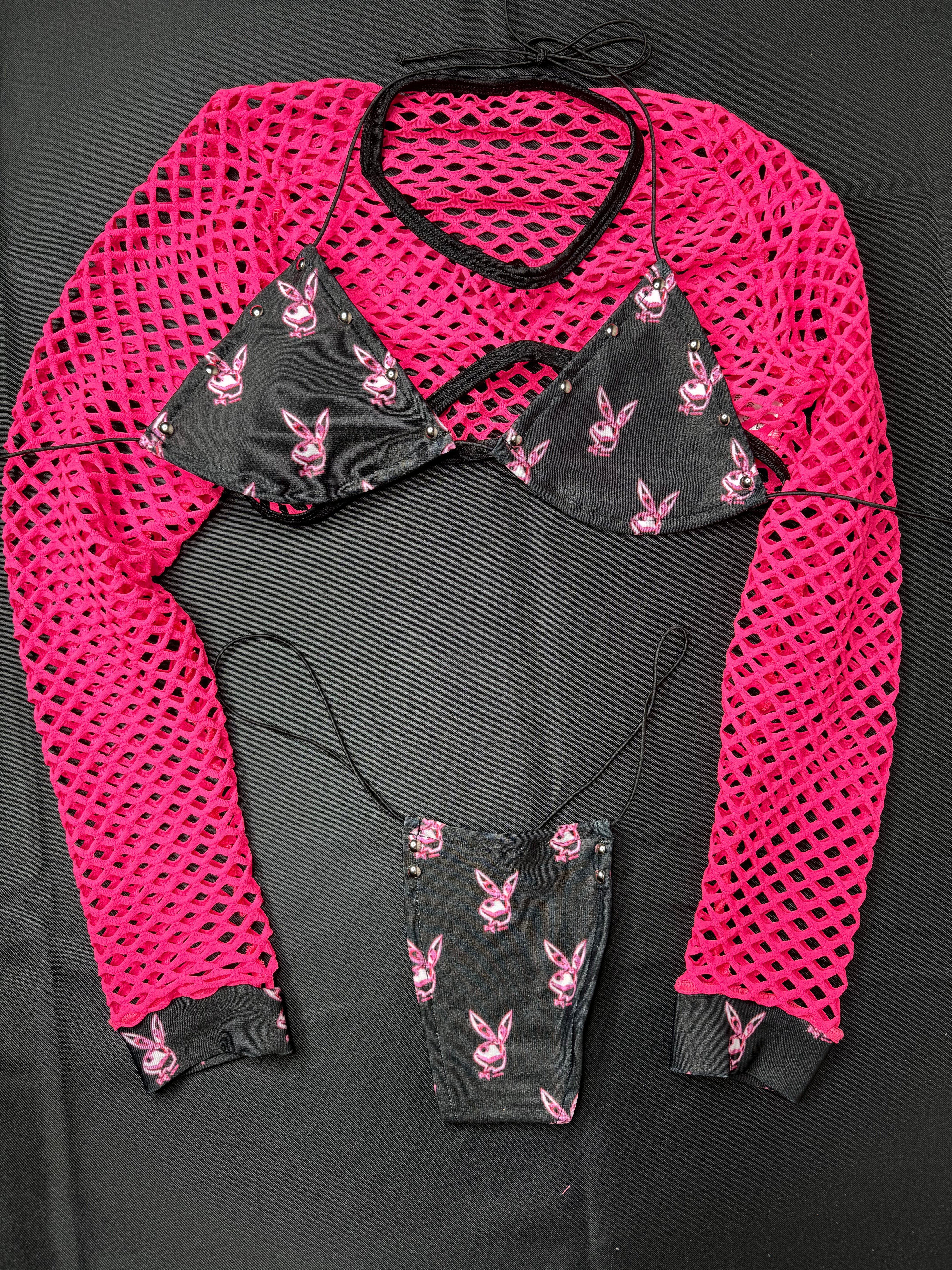 Hot Pink/Black Three-Piece Stripper Outfit Lingeriebydylan Hot Pink/Black Three-Piece Stripper Outfit Lingeriebydylan