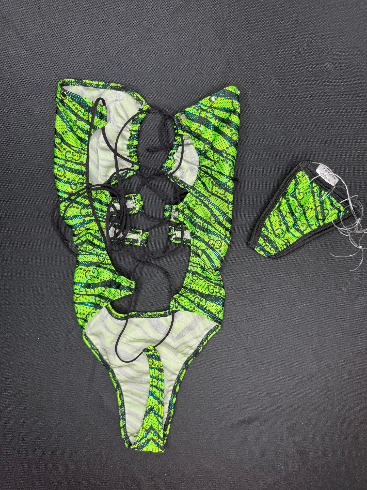 Green Designer Cheetah Print One-Piece Lingerie Outfit