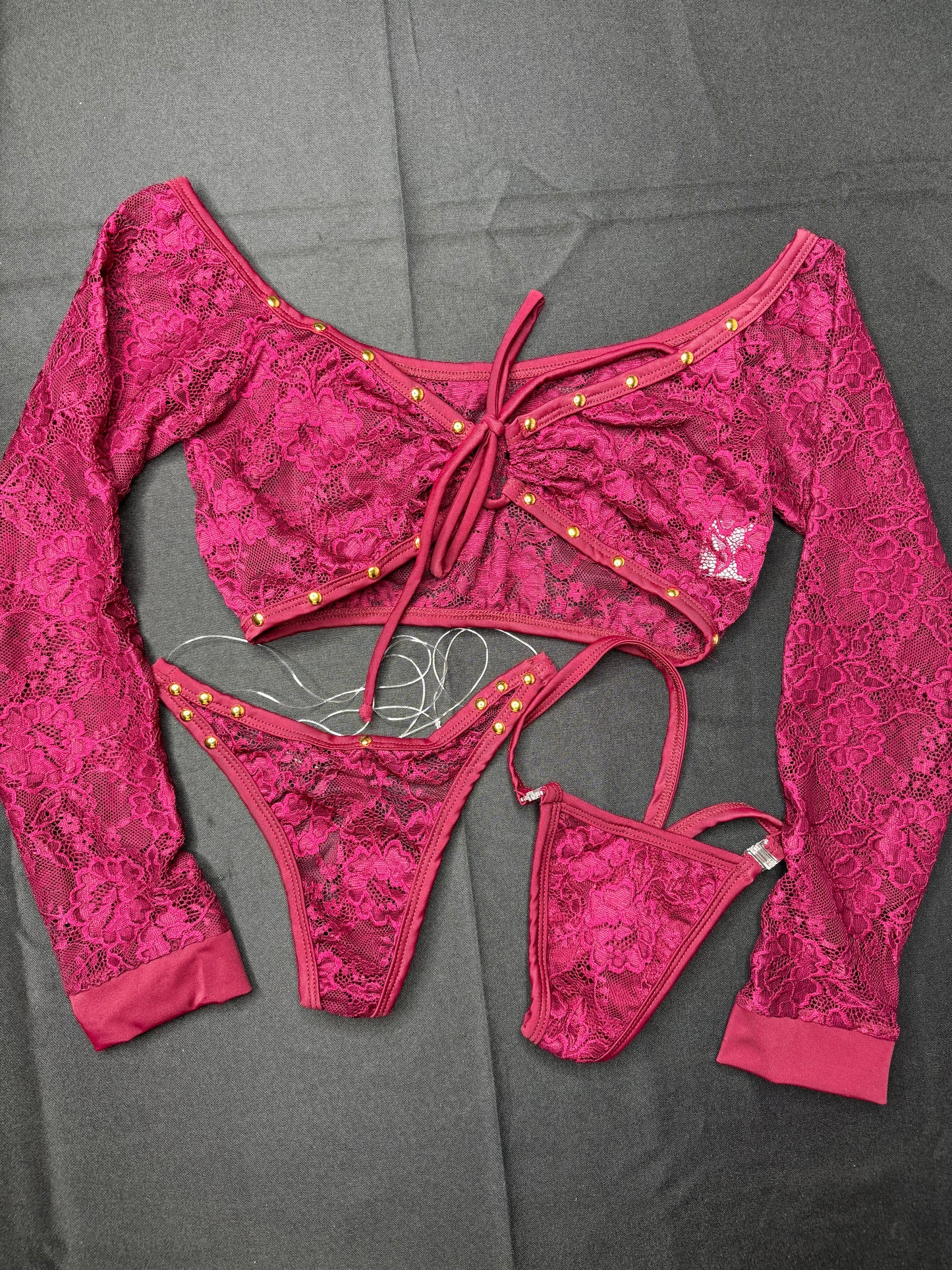 Burgundy Lace Two-Piece Lingerie Set for Exotic Dance Wear