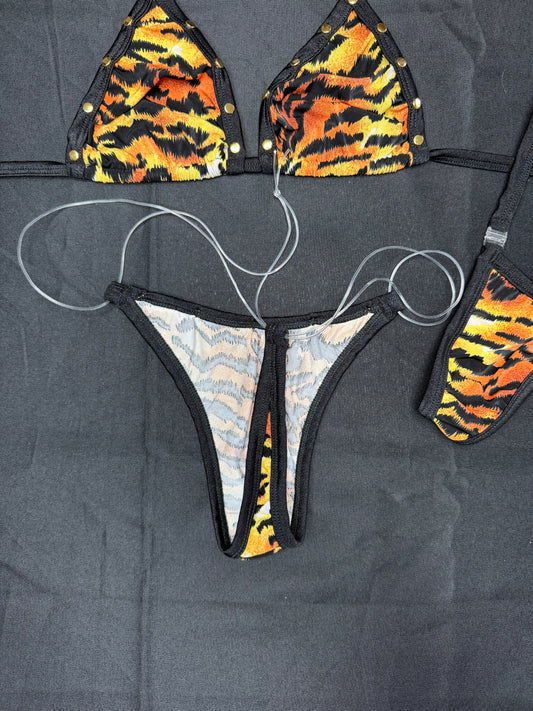 Tiger Animal Print Two-Piece Bikini Lingerie Outfit