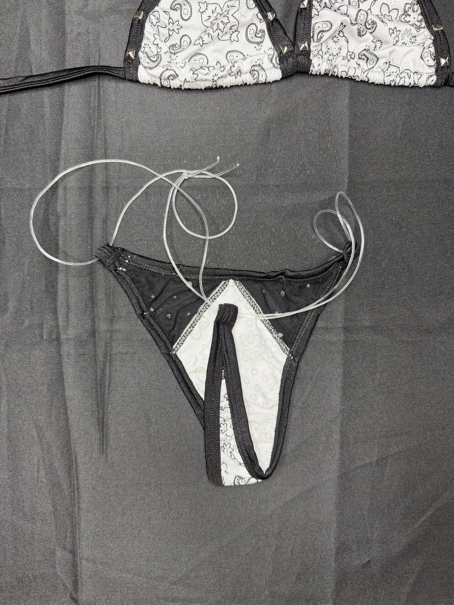 White Bandana/Black Spandex/Mesh Two-Piece Bikini Lingerie Outfit