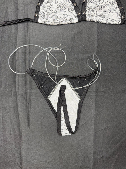 White Bandana/Black Spandex/Mesh Two-Piece Bikini Lingerie Outfit