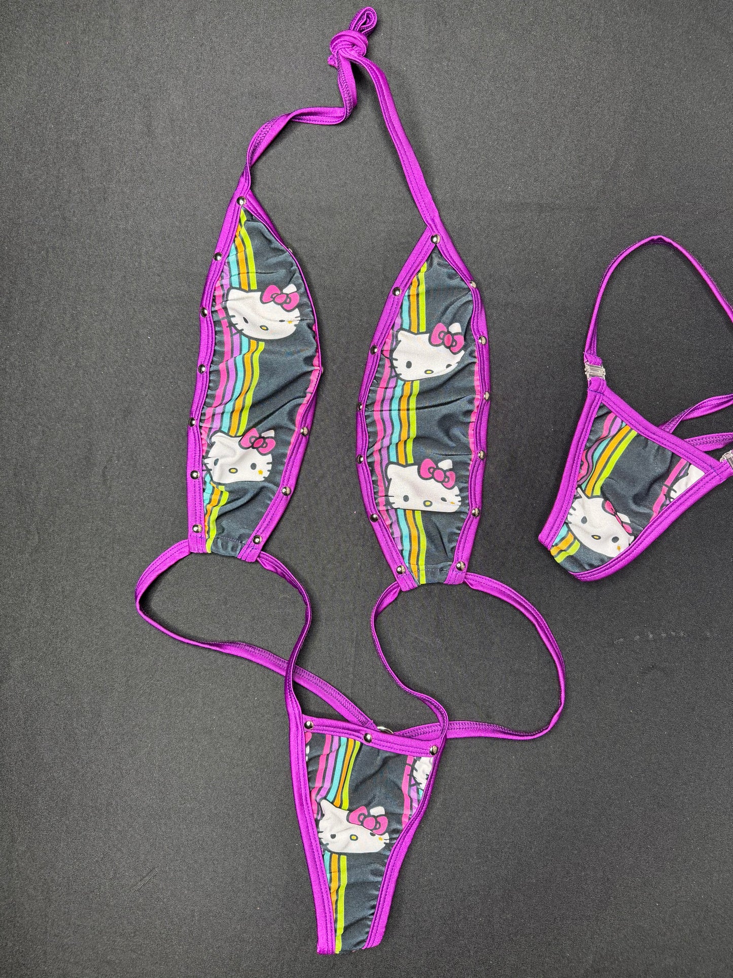 Purple/Black Kitty One-Piece Sling-Shot Lingerie Outfit