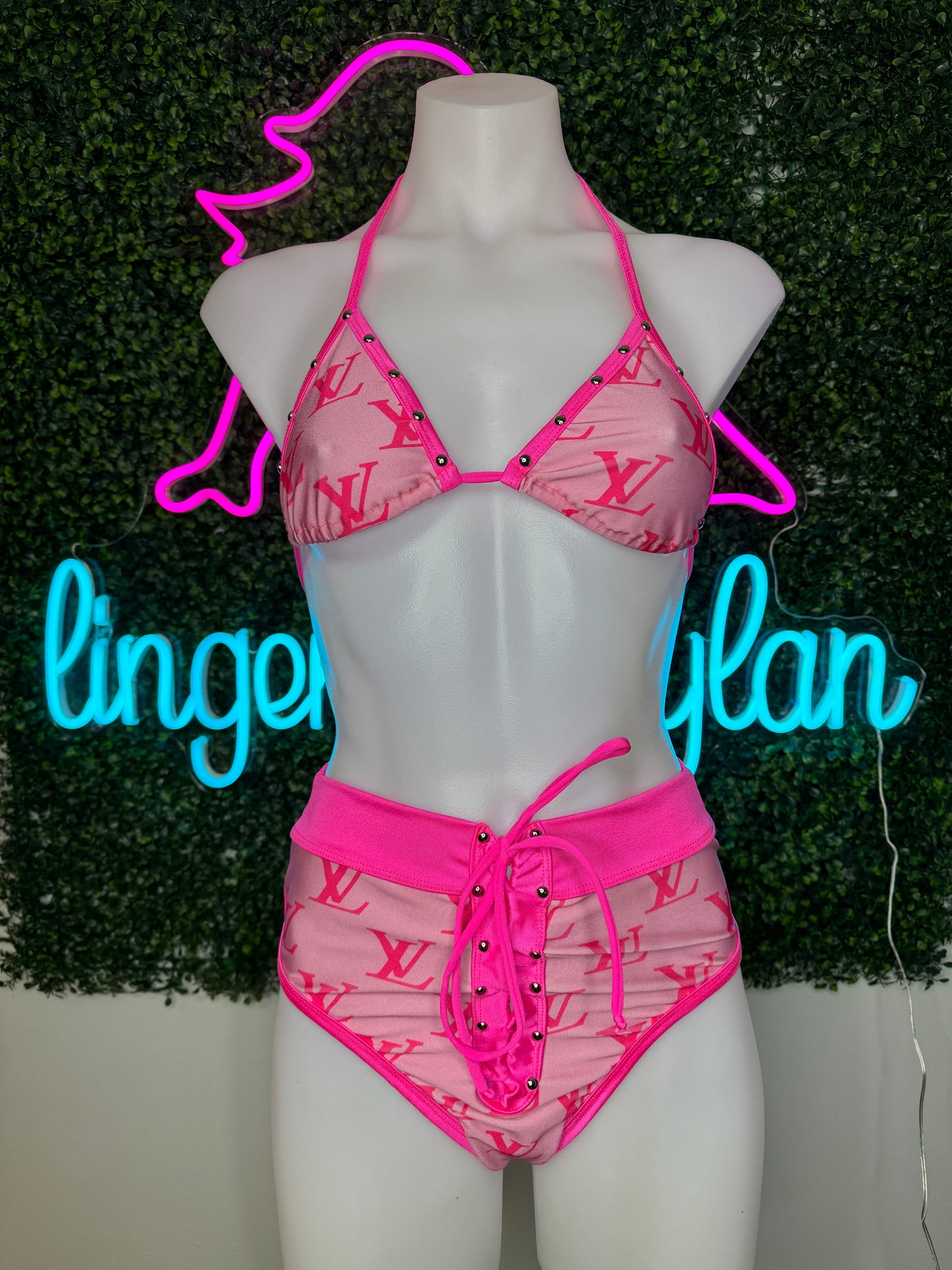 Hot/Baby Pink High Waisted Short Two-Piece Stripper Outfit