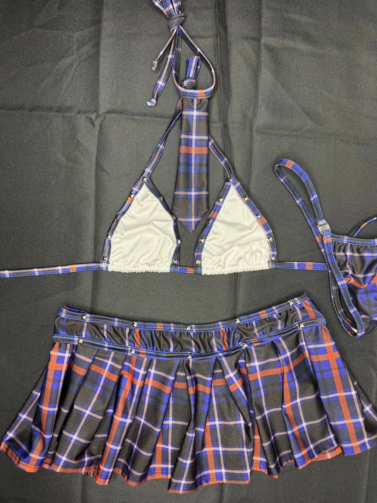 Plaid Bikini Top/Tie School Girl Skirt Two-Piece Lingerie Outfit
