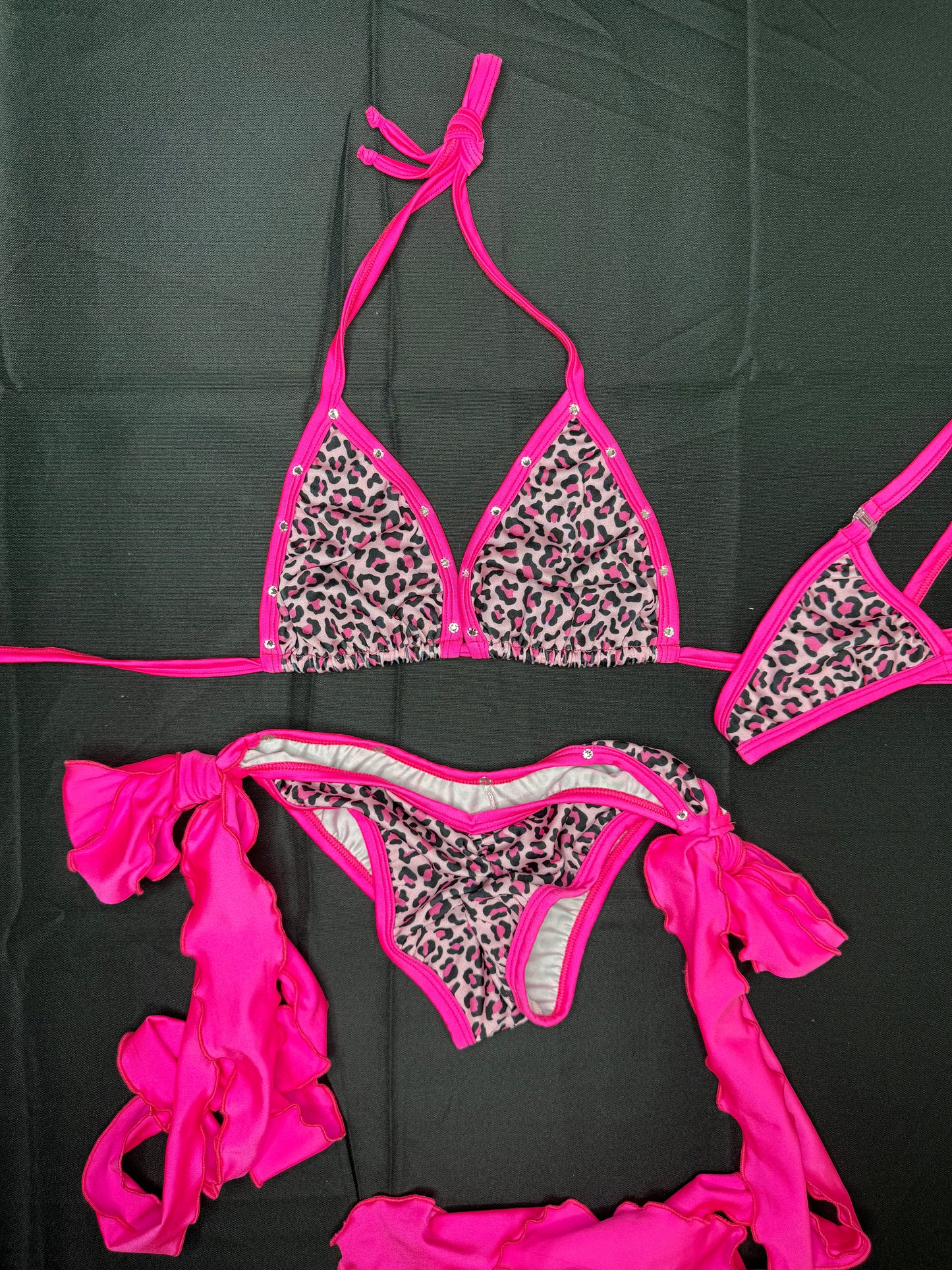 Hot Pink Cheetah Print Spandex Two-Piece Bikini Lingerie Outfit