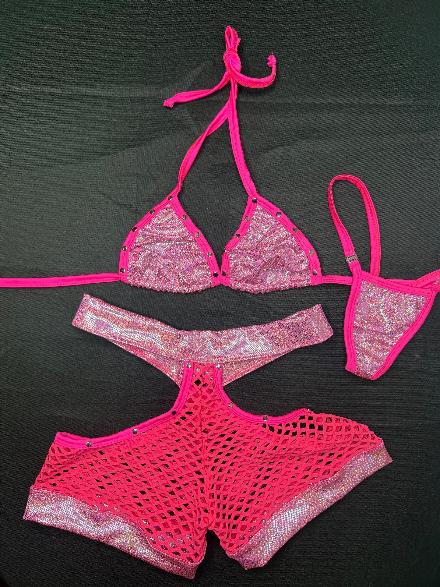 Hot Pink Spandex Two-Piece Lingerie Outfit