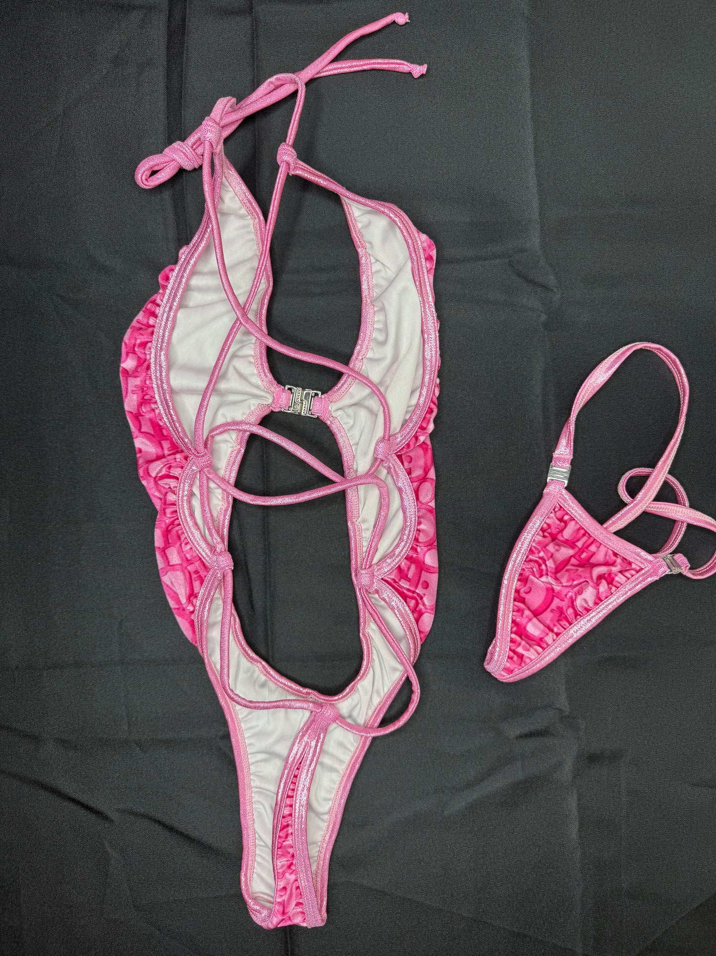 Hot Pink Designer VELVET One-Piece Lingerie Outfit