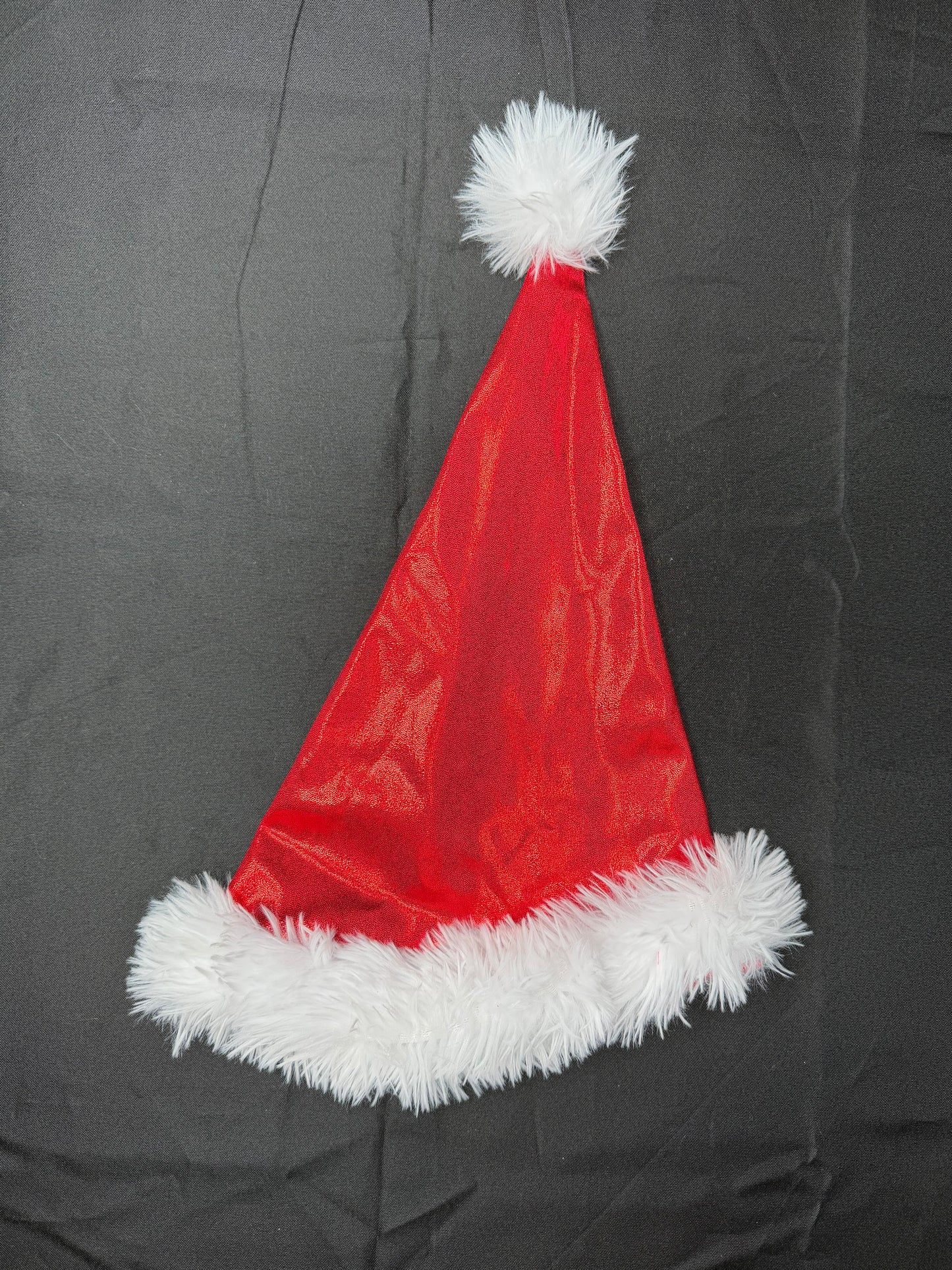 Red Metallic Spandex/White Fur Three-Piece Shorts/Bikini Top with Hat