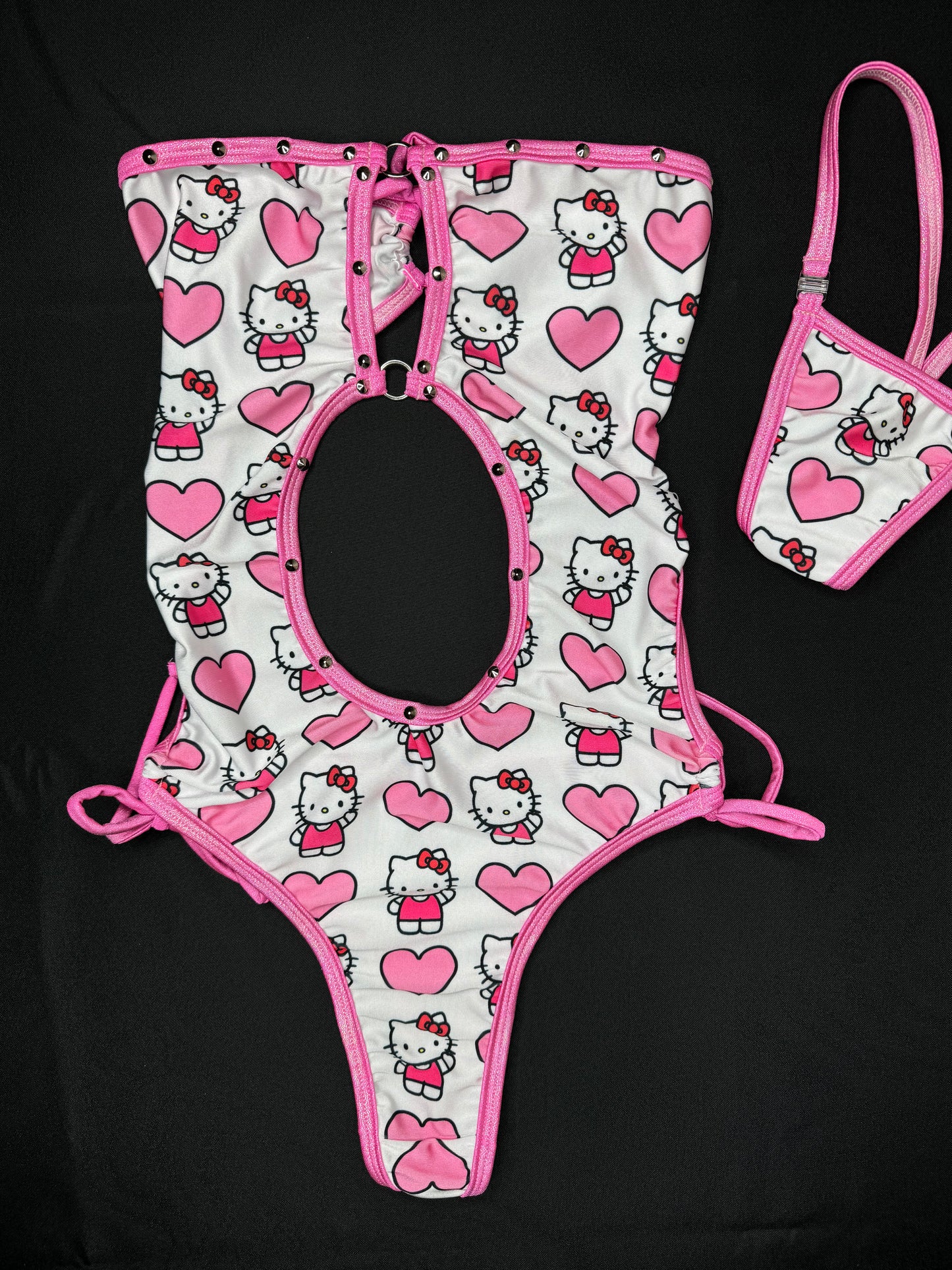 White/Pink Hearts Kitty One-Piece Lingerie Outfit